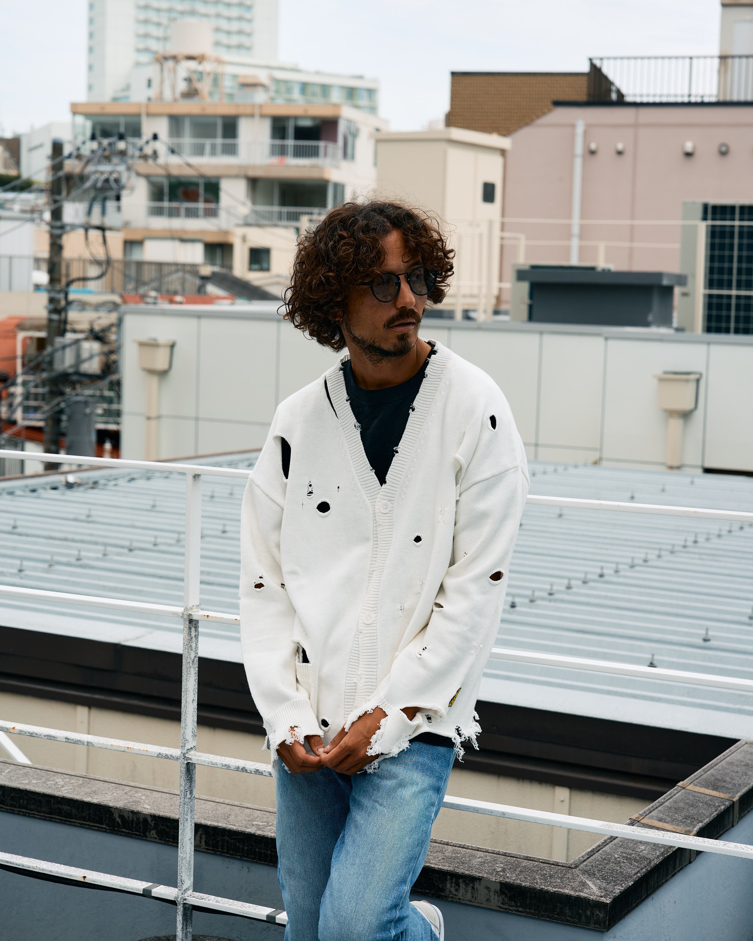 ローゲージコットンヤーン ダメージカーディガン