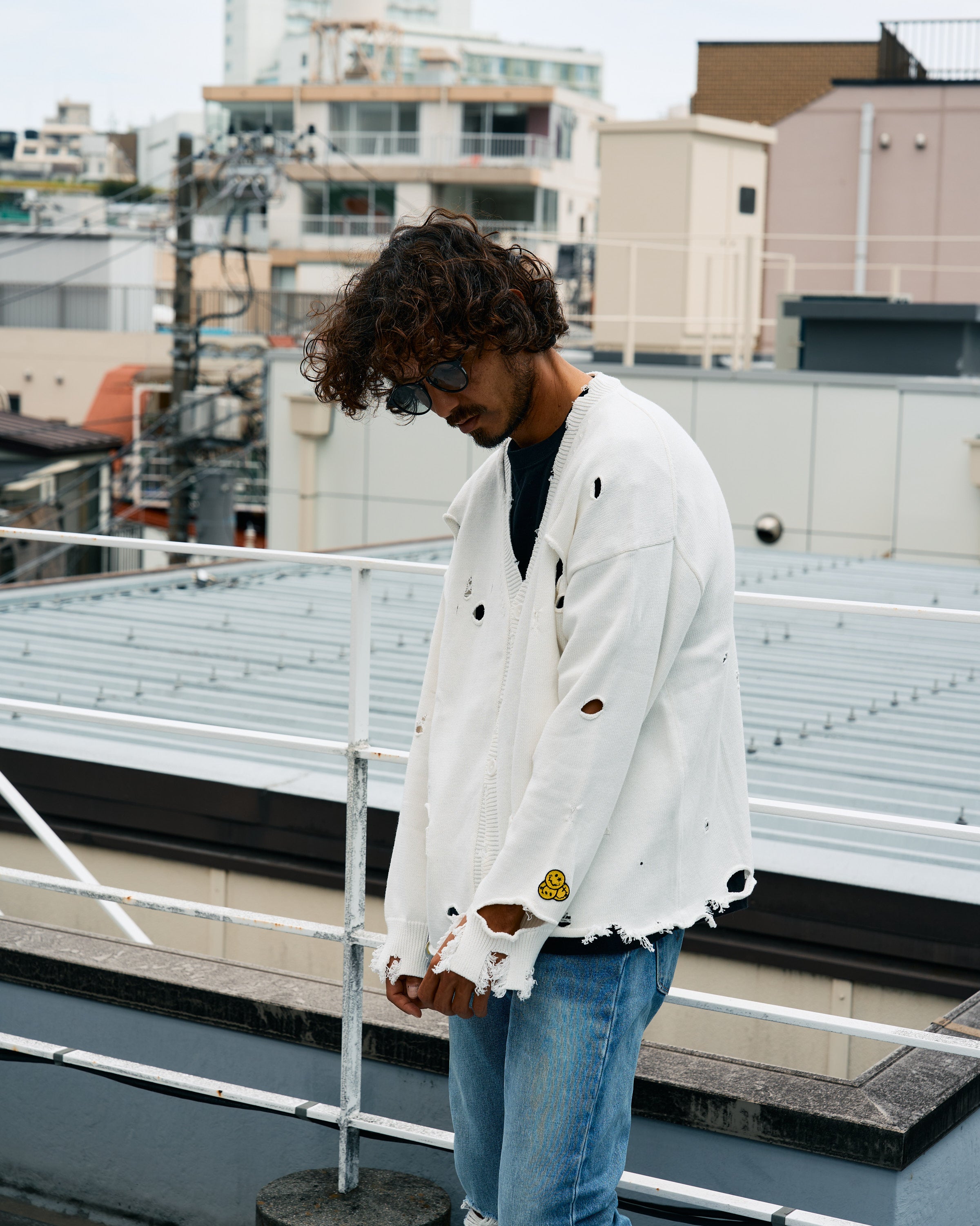 ローゲージコットンヤーン ダメージカーディガン