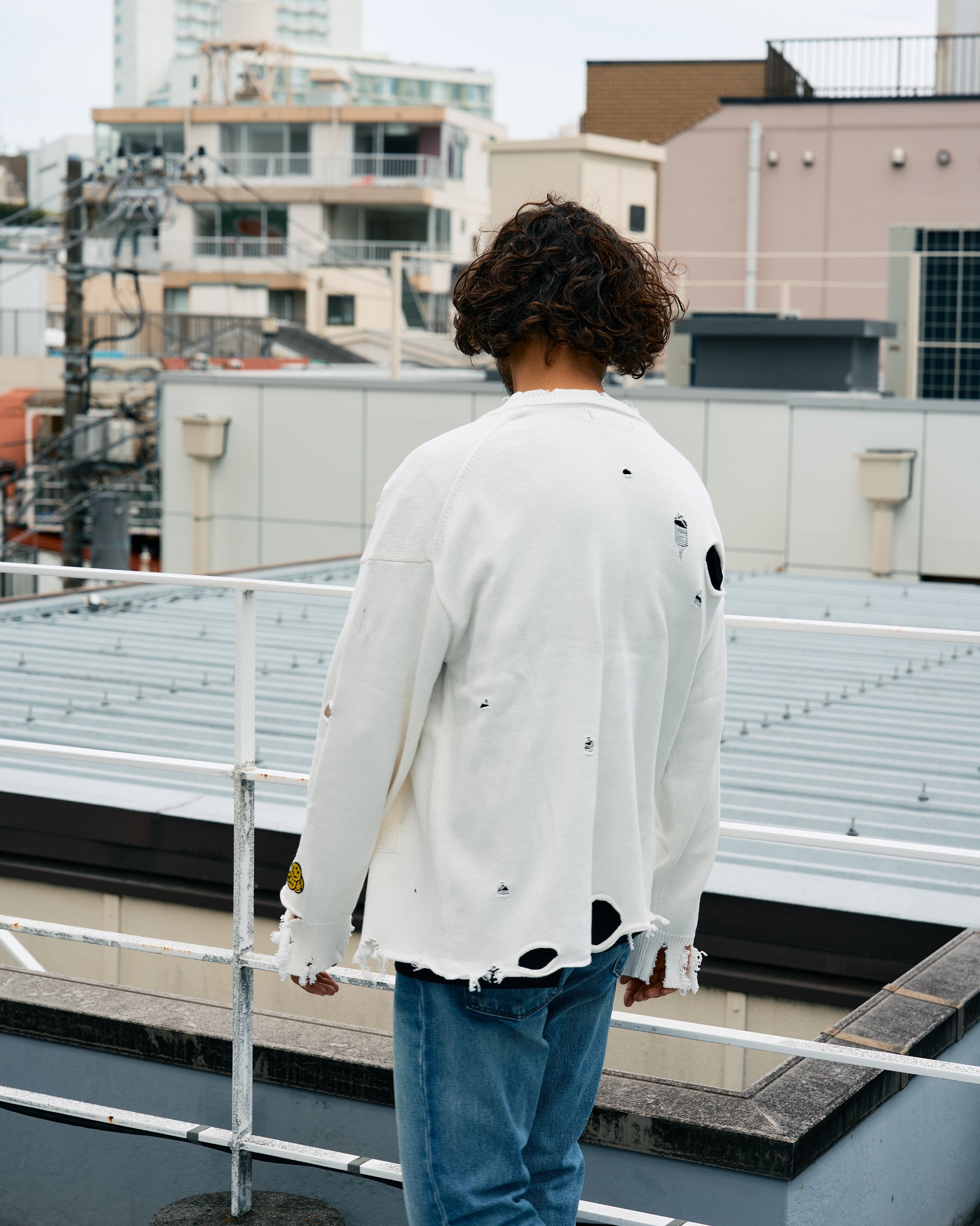 ローゲージコットンヤーン ダメージカーディガン