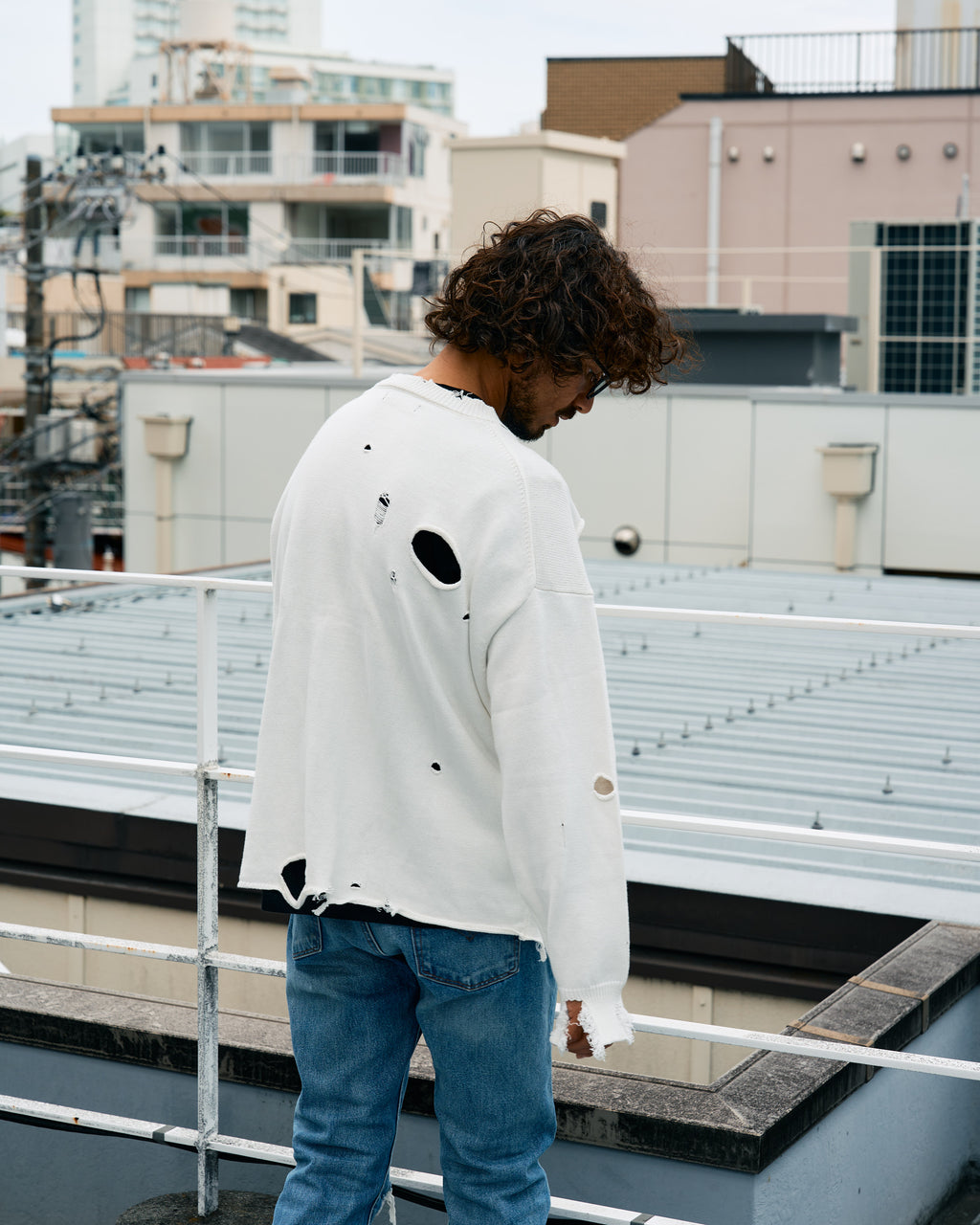 ローゲージコットンヤーン ダメージカーディガン