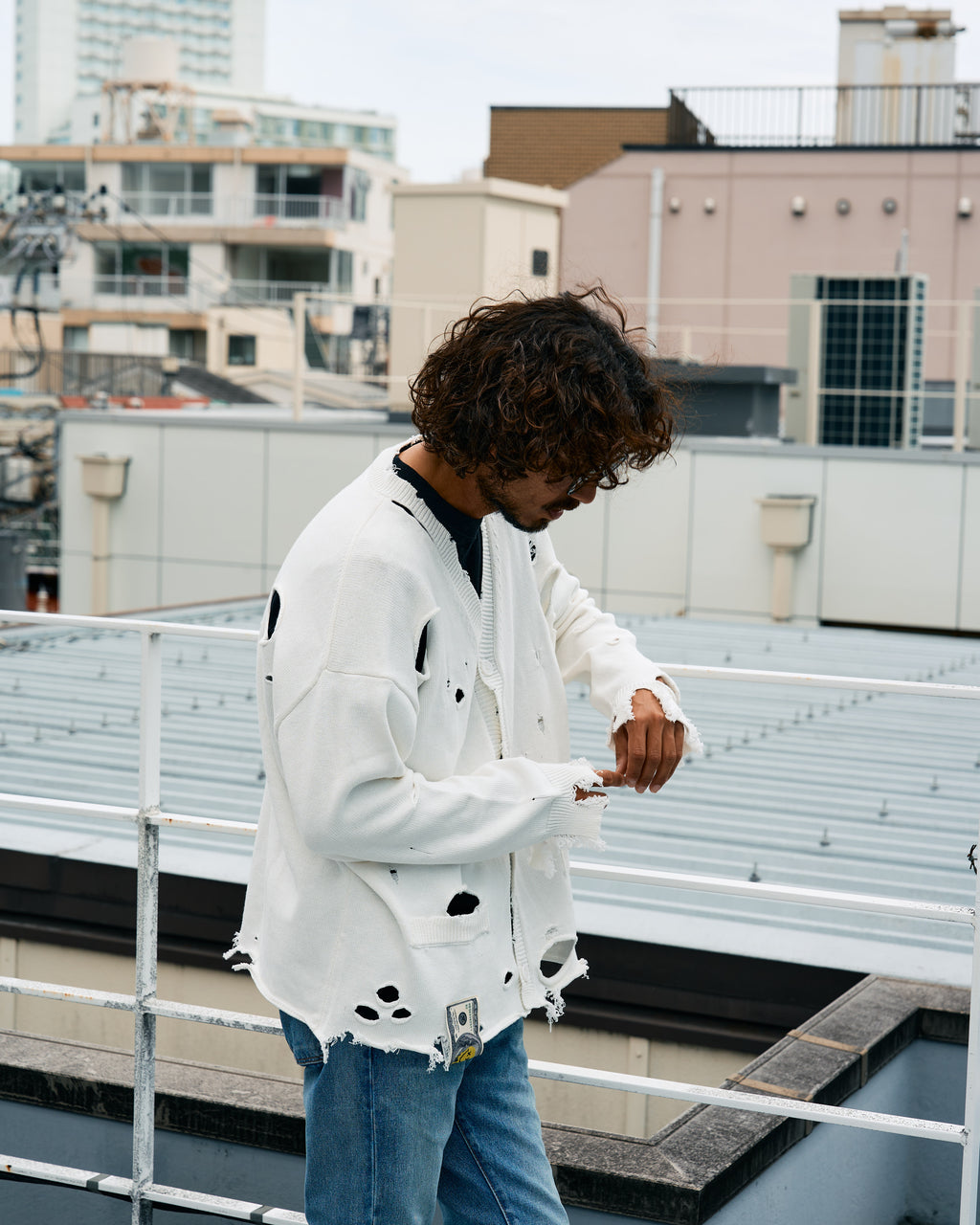 ローゲージコットンヤーン ダメージカーディガン