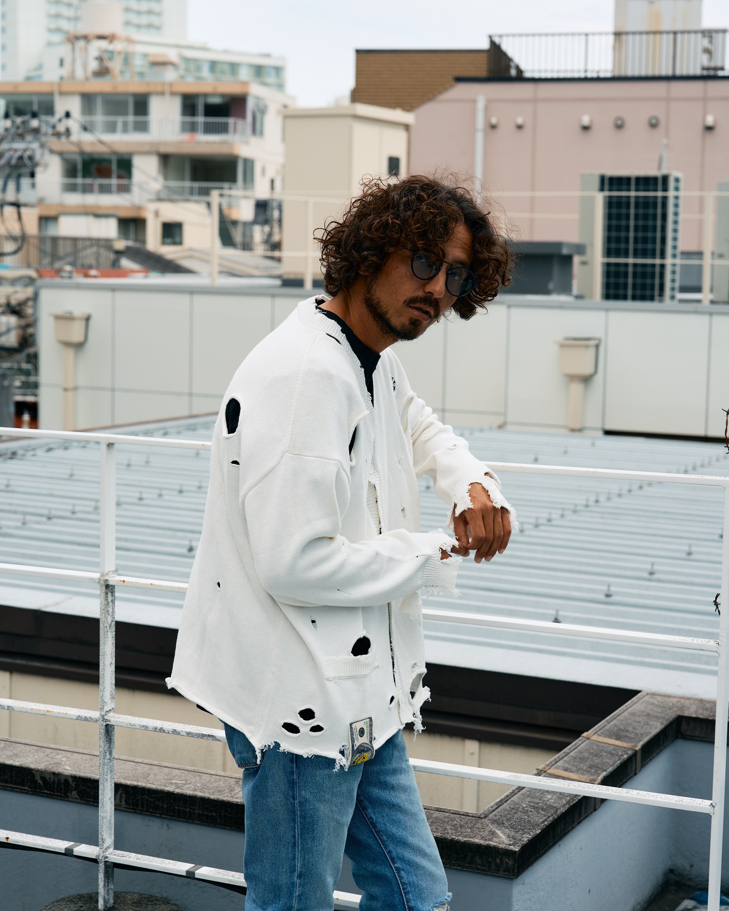 ローゲージコットンヤーン ダメージカーディガン