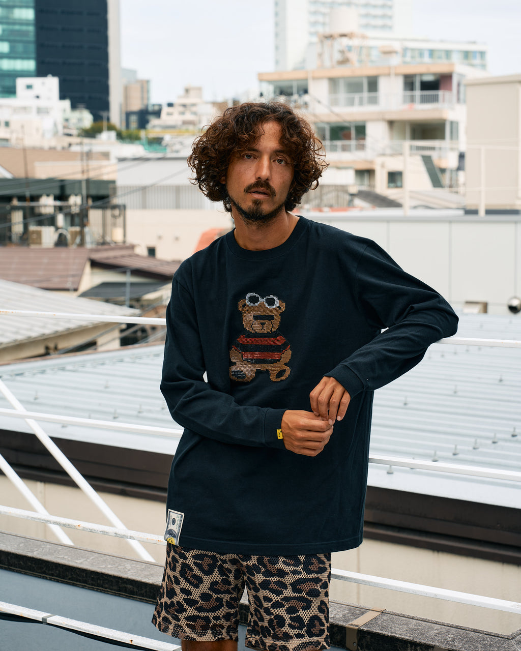 5.6ozコットン天竺 カートベアシークイン LSシャツ