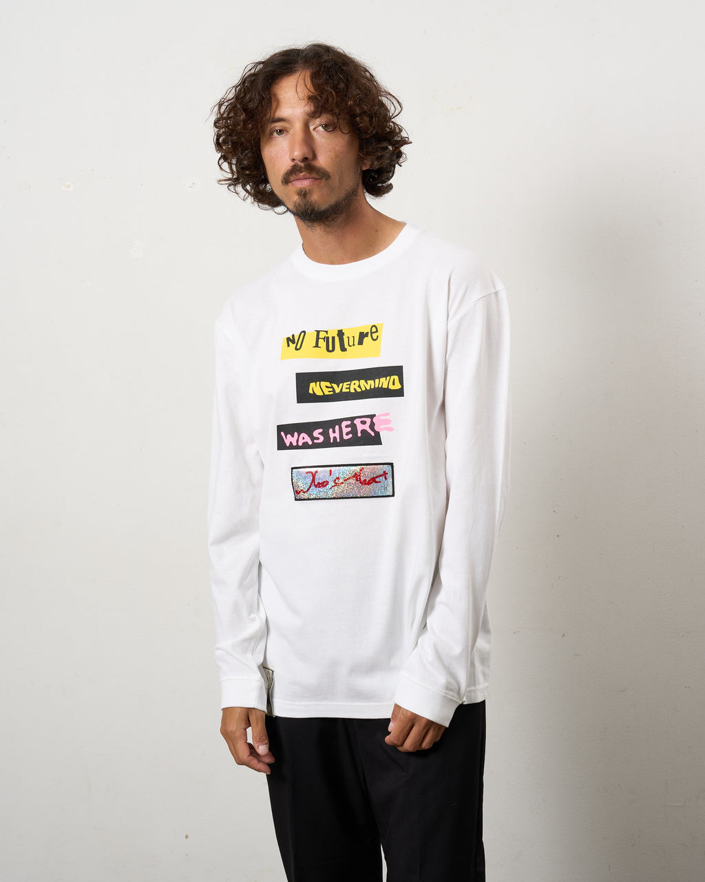 5.6ozコットン天竺 タイトルボックスシークインLSシャツ