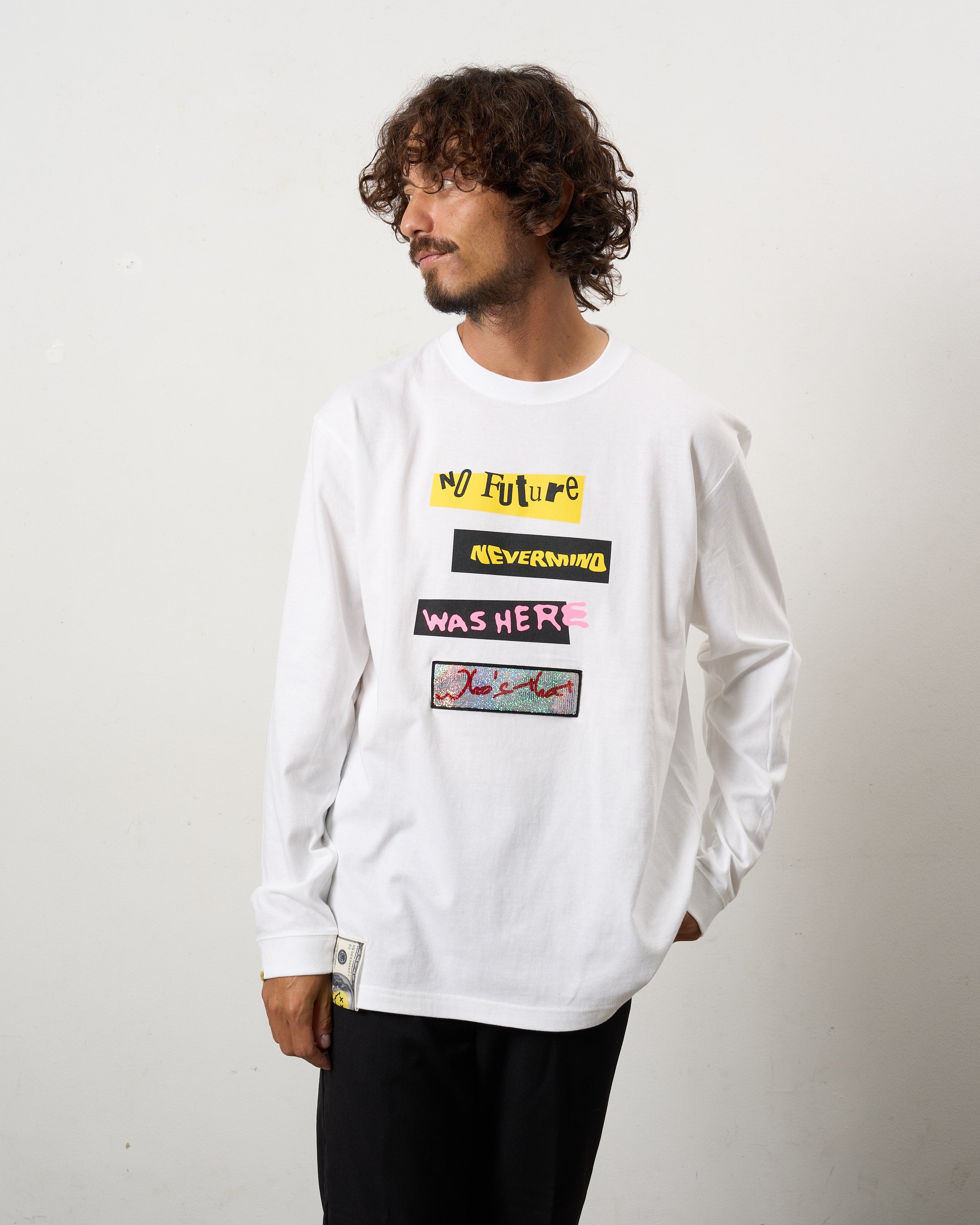 5.6ozコットン天竺 タイトルボックスシークインLSシャツ