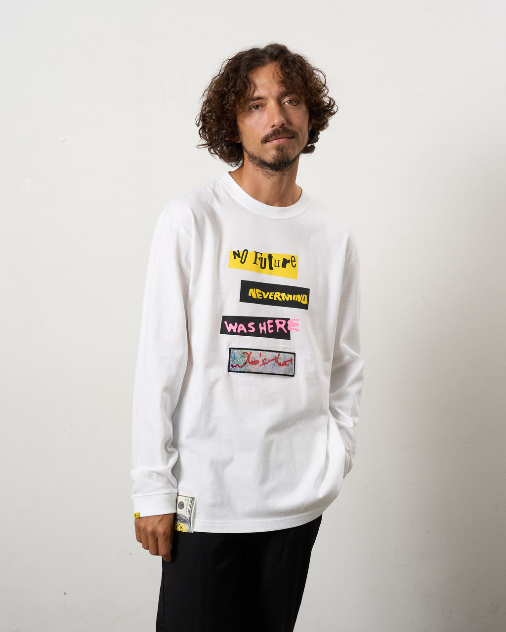 5.6ozコットン天竺 タイトルボックスシークインLSシャツ