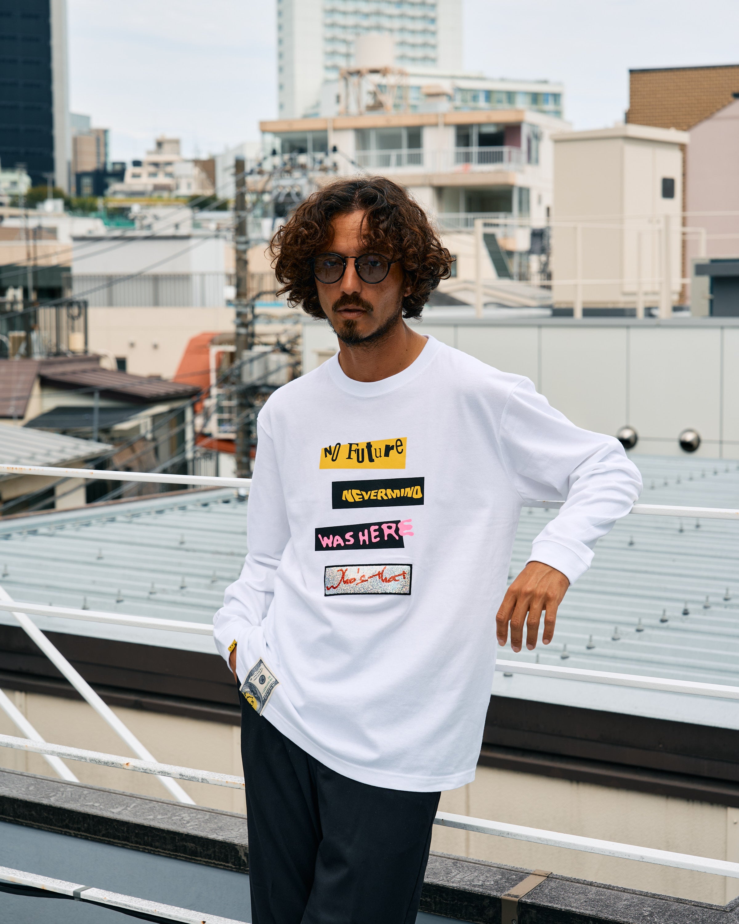 5.6ozコットン天竺 タイトルボックスシークインLSシャツ