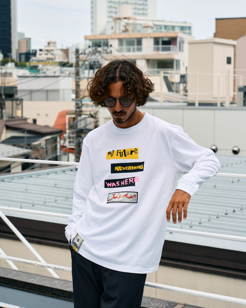 5.6ozコットン天竺 タイトルボックスシークインLSシャツ