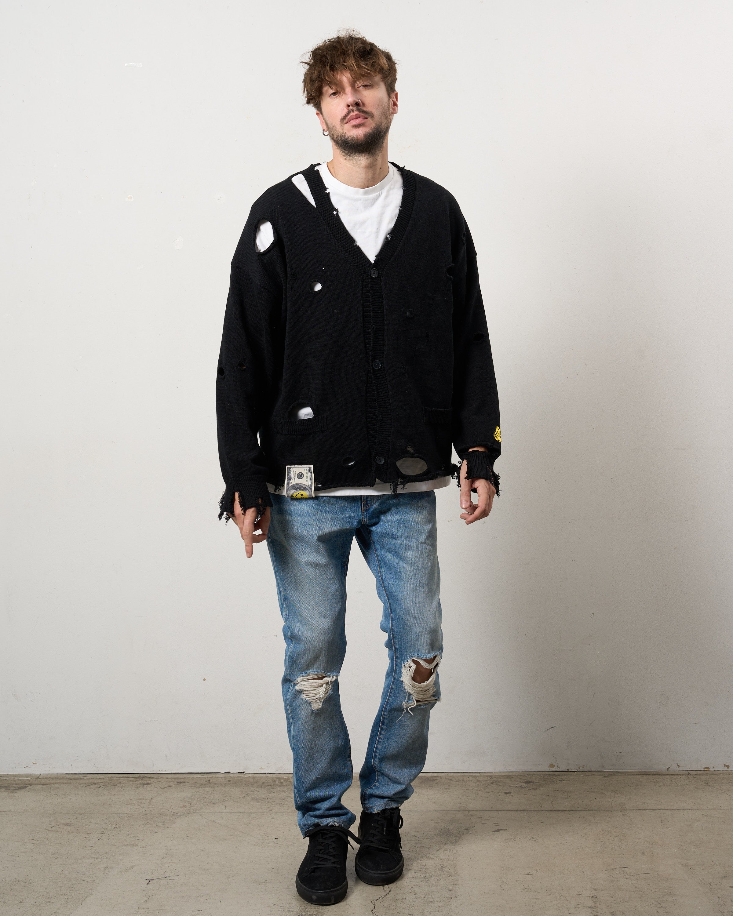 ローゲージコットンヤーン ダメージカーディガン