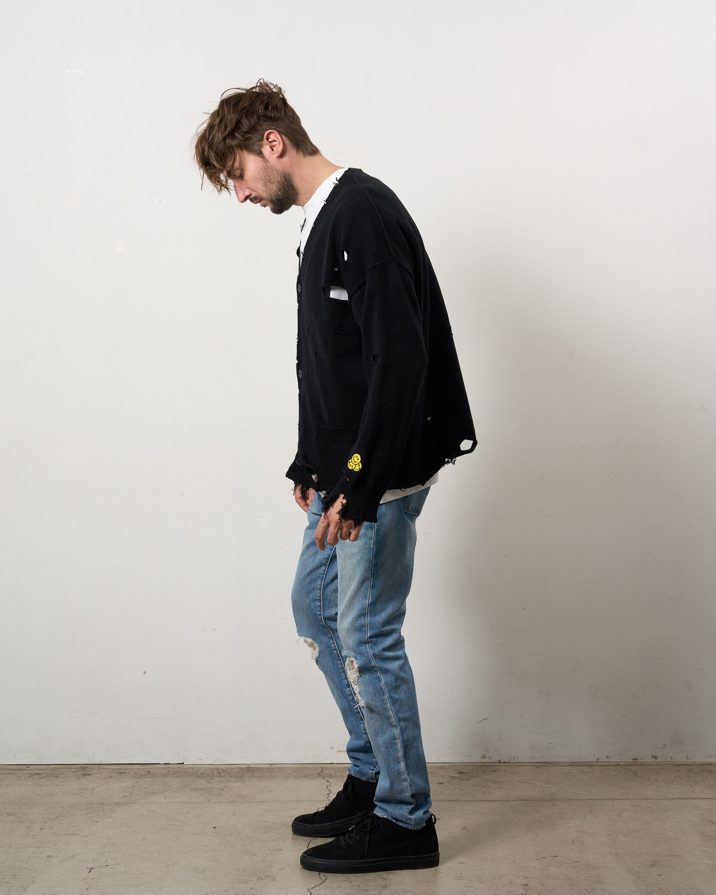 ローゲージコットンヤーン ダメージカーディガン