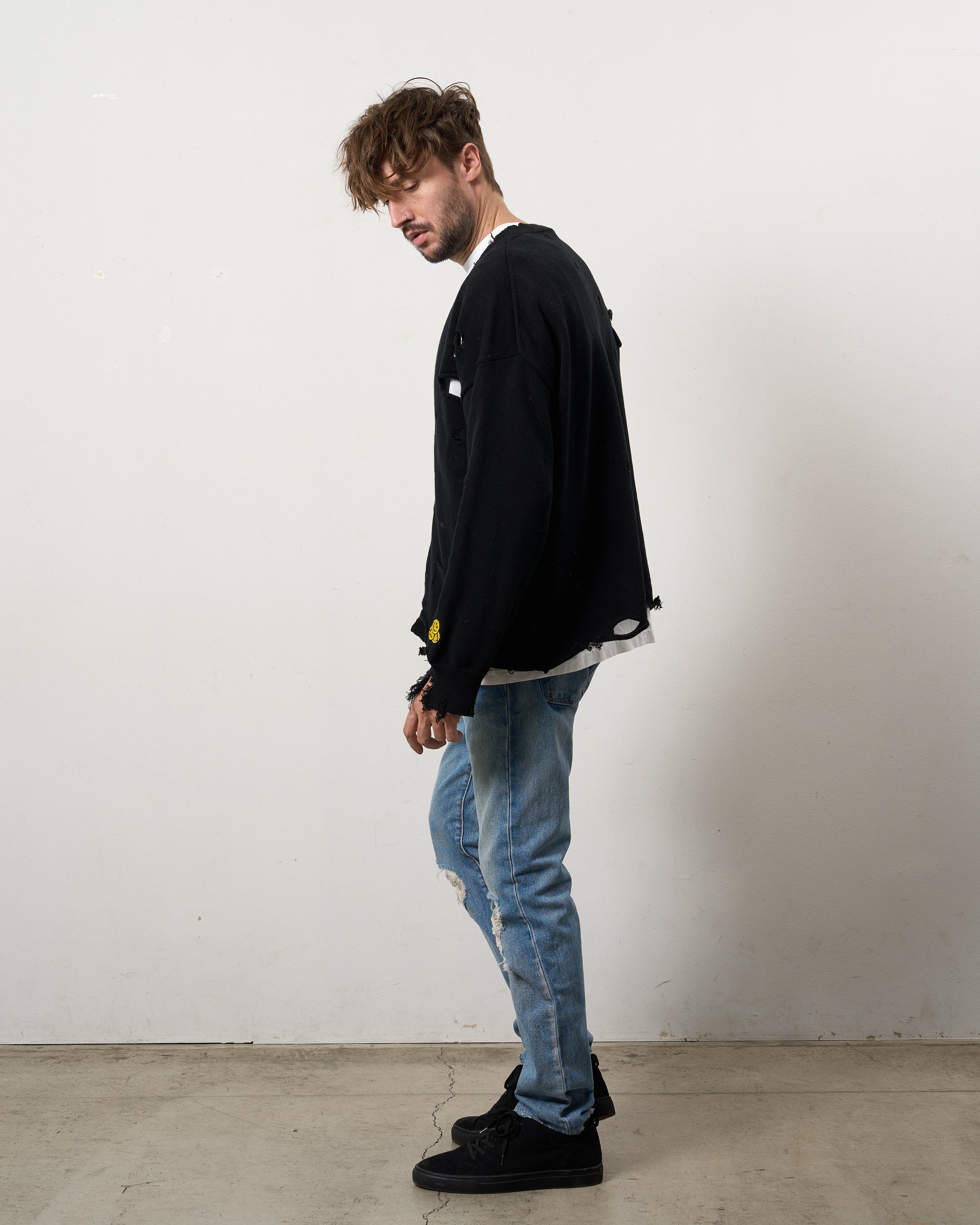 ローゲージコットンヤーン ダメージカーディガン