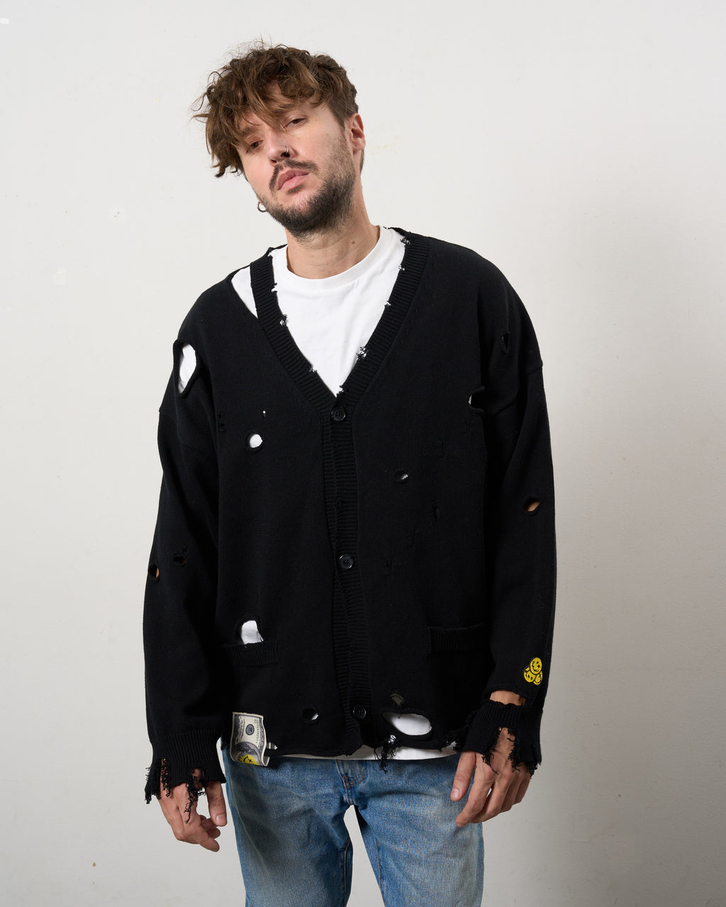 ローゲージコットンヤーン ダメージカーディガン