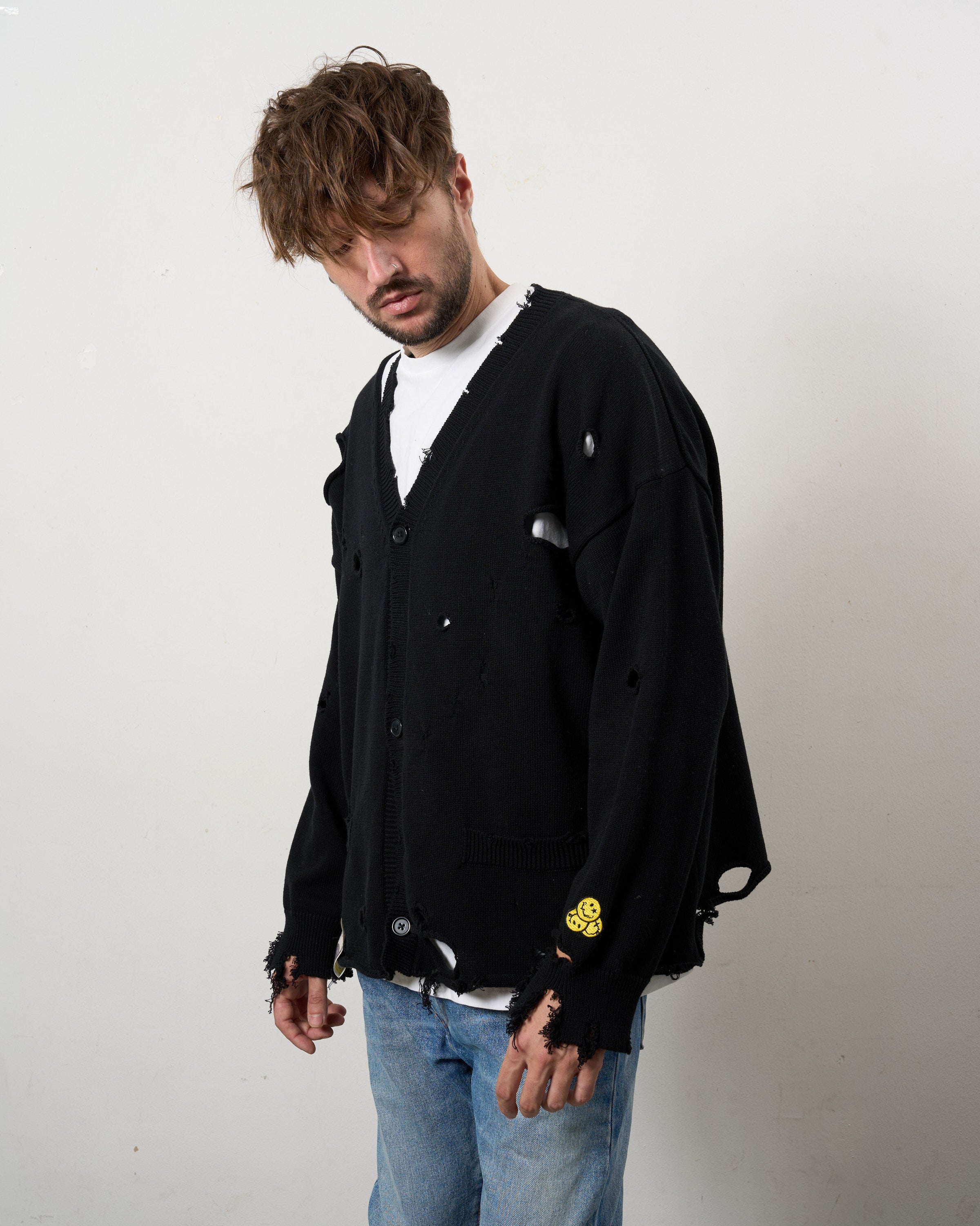 ローゲージコットンヤーン ダメージカーディガン