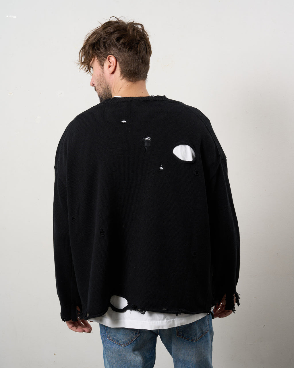 ローゲージコットンヤーン ダメージカーディガン