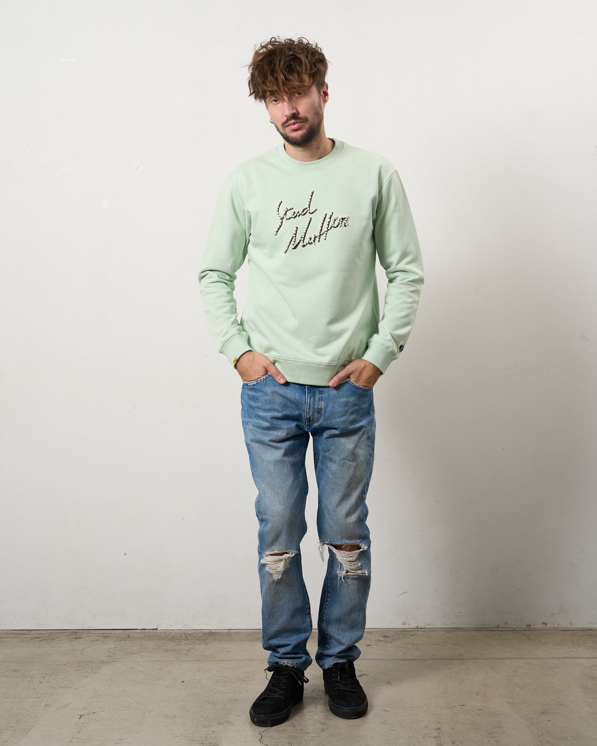 ヘビーウエイト裏毛パイル パールロゴ スエットシャツ