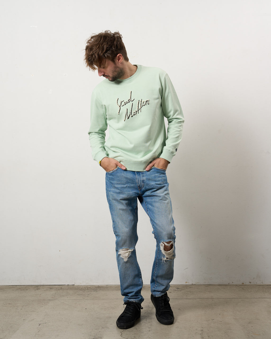 ヘビーウエイト裏毛パイル パールロゴ スエットシャツ