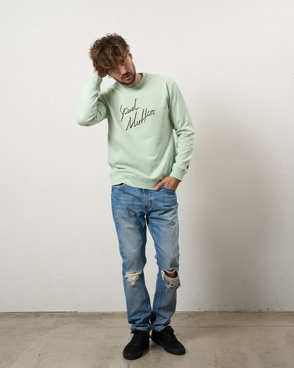 ヘビーウエイト裏毛パイル パールロゴ スエットシャツ