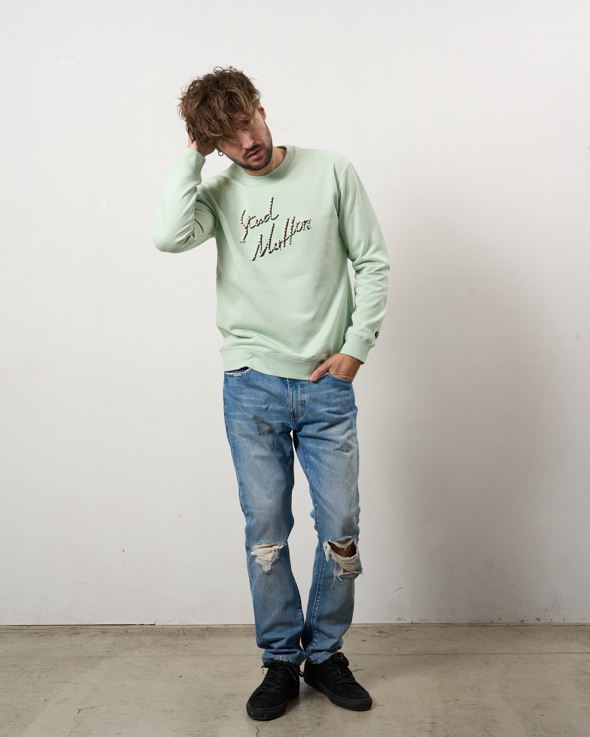 ヘビーウエイト裏毛パイル パールロゴ スエットシャツ