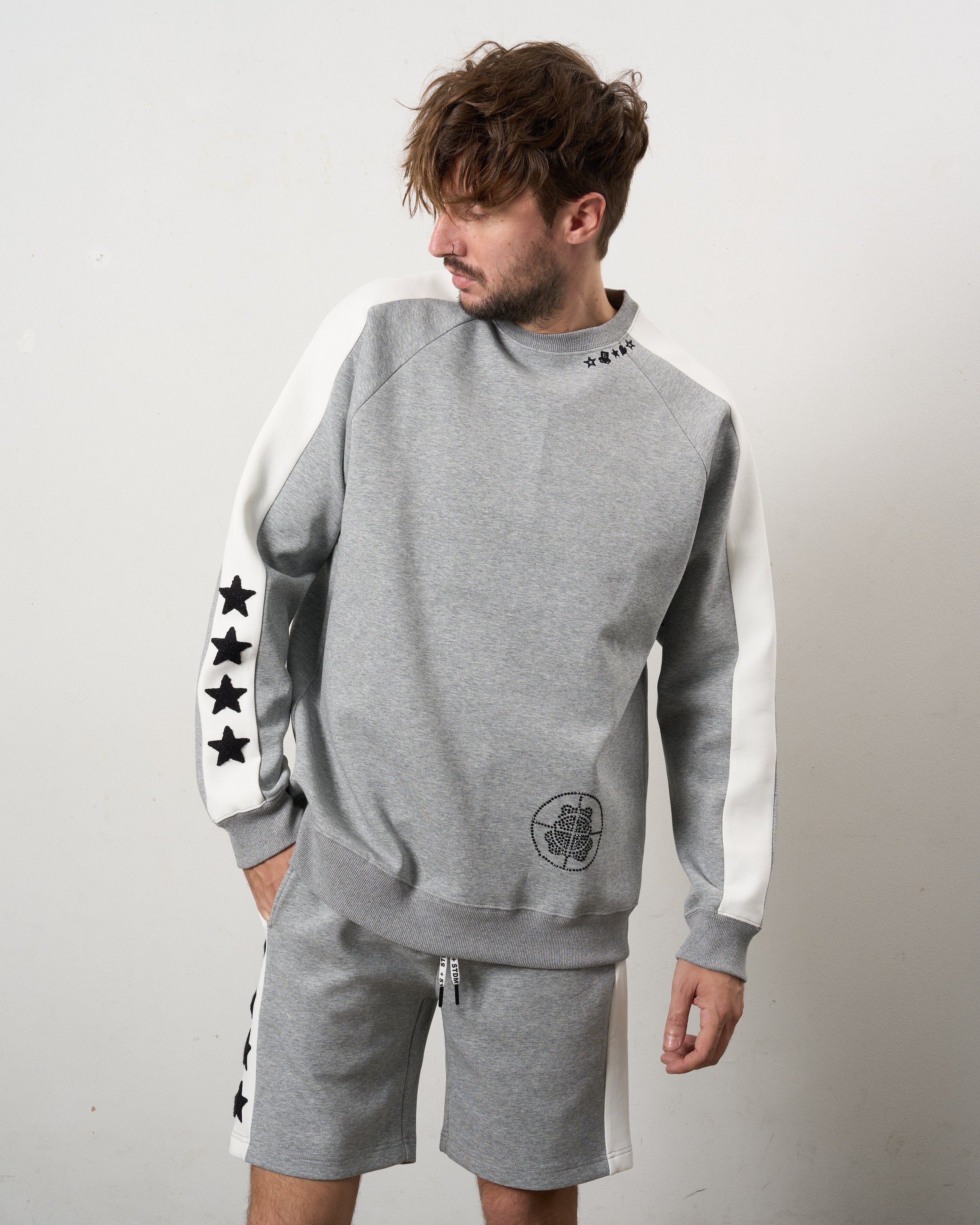 TRストレッチポンチ ラインストーン ターゲットベア ラインスエットシャツ