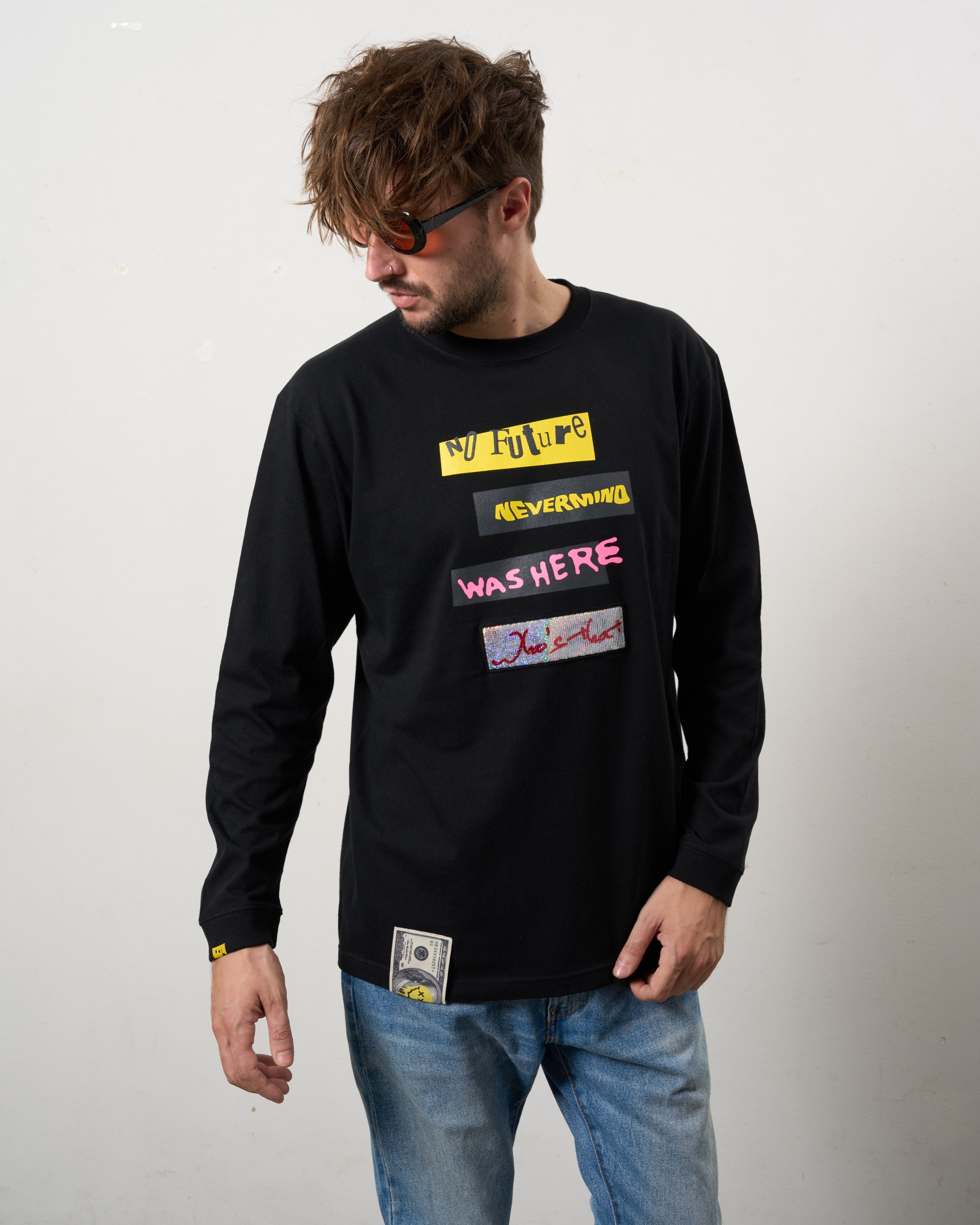 5.6ozコットン天竺 タイトルボックスシークインLSシャツ