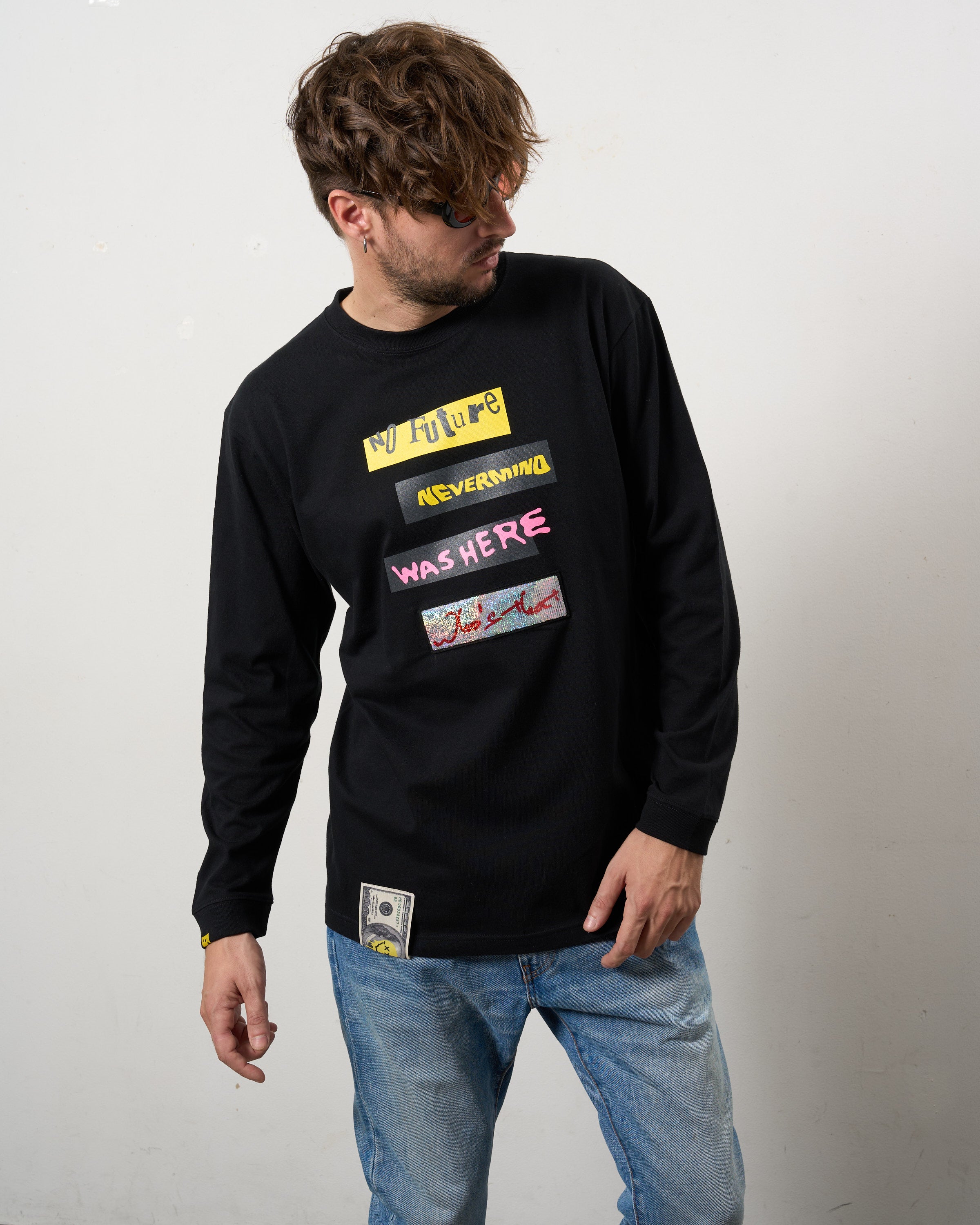 5.6ozコットン天竺 タイトルボックスシークインLSシャツ