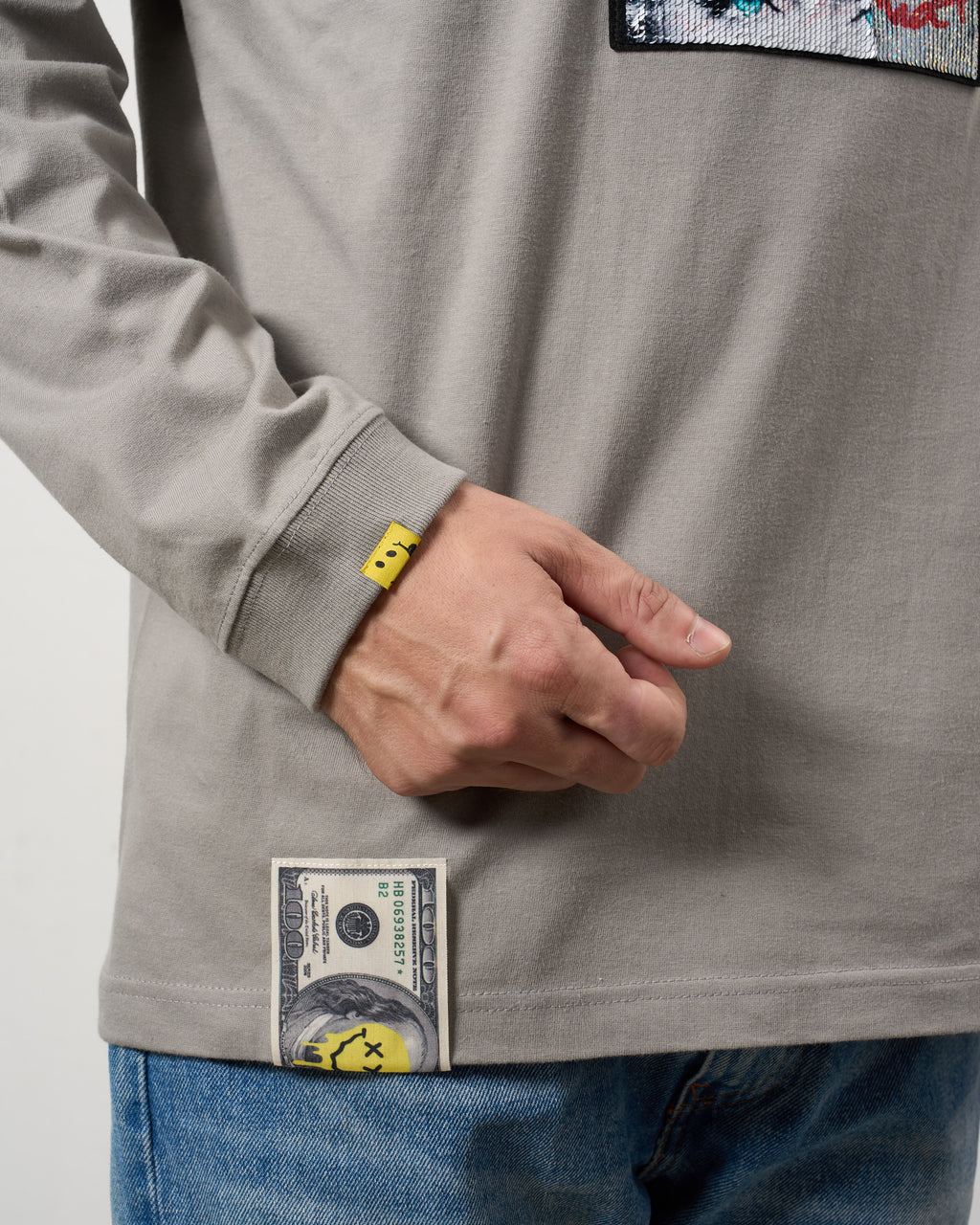 5.6ozコットン天竺 タイトルボックスシークインLSシャツ