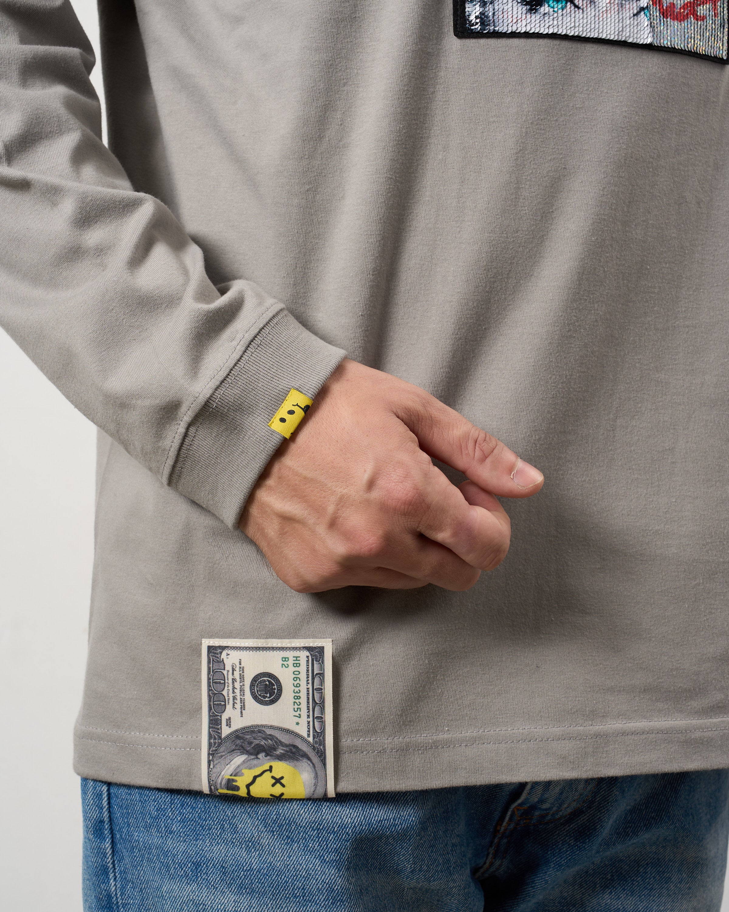 5.6ozコットン天竺 タイトルボックスシークインLSシャツ