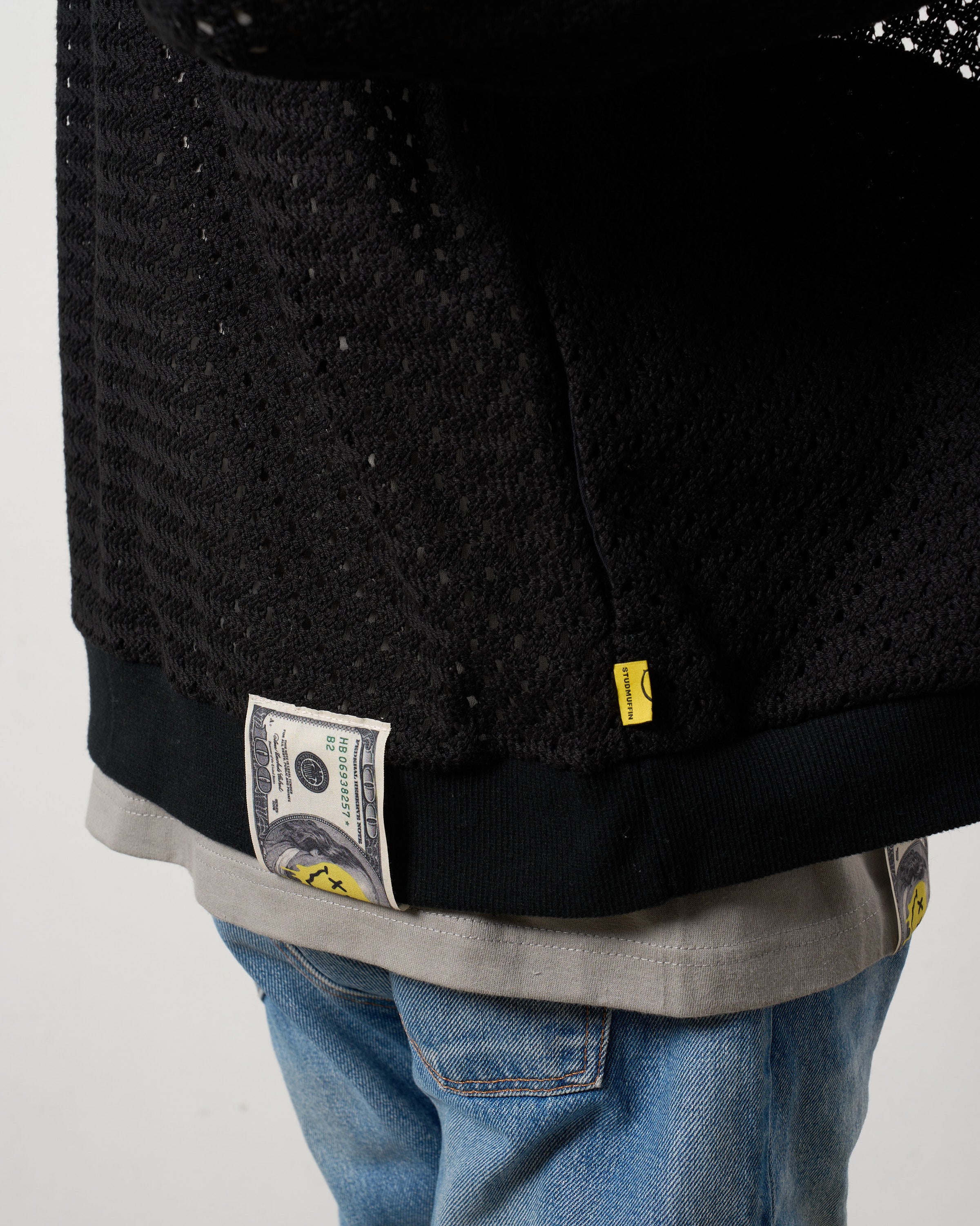 コットンラッセルメッシュ ハンドニットワッペン ビックジップブルゾン