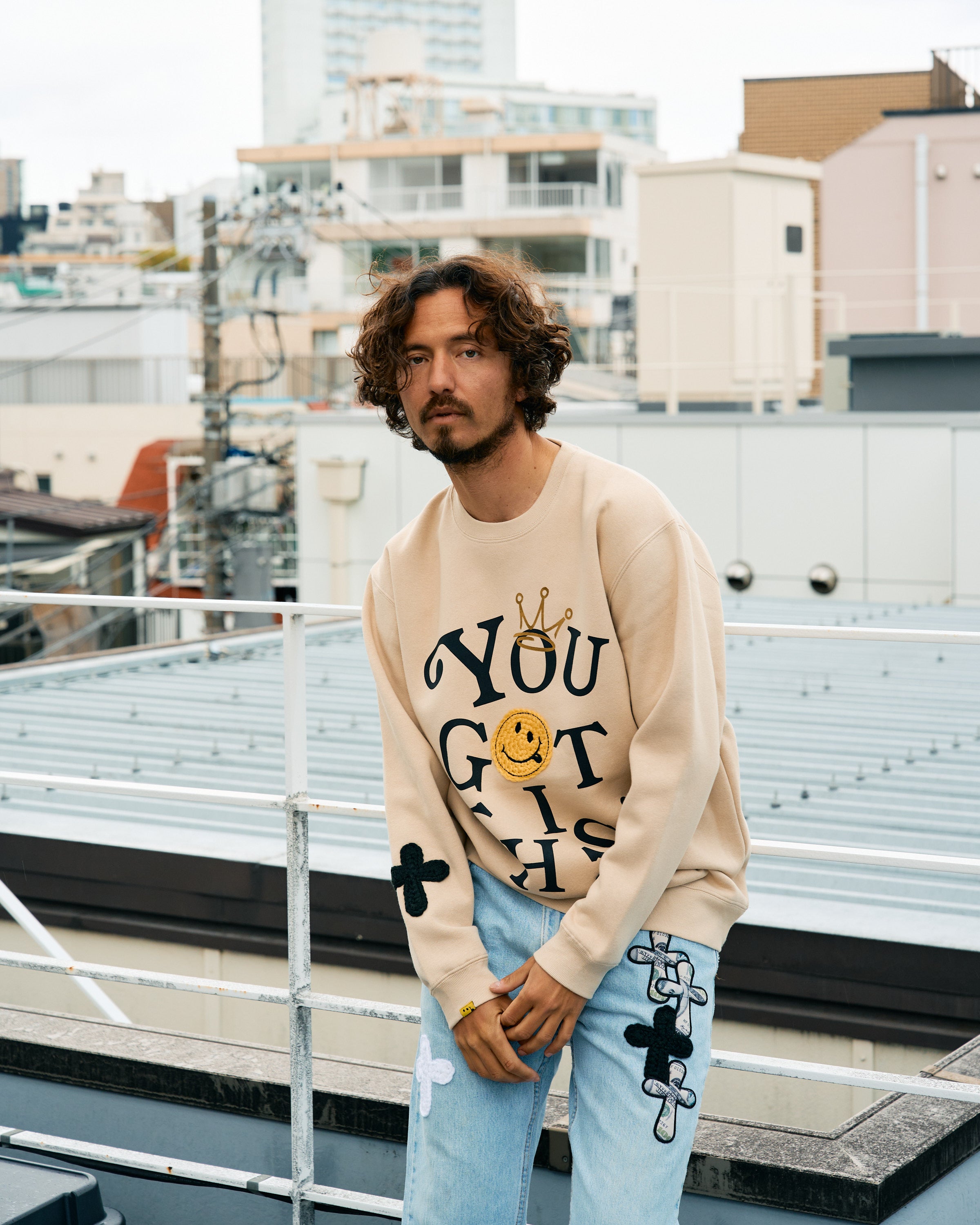 TC裏毛起毛 YOU GOT THIS マルチパッチワーク スエットシャツ