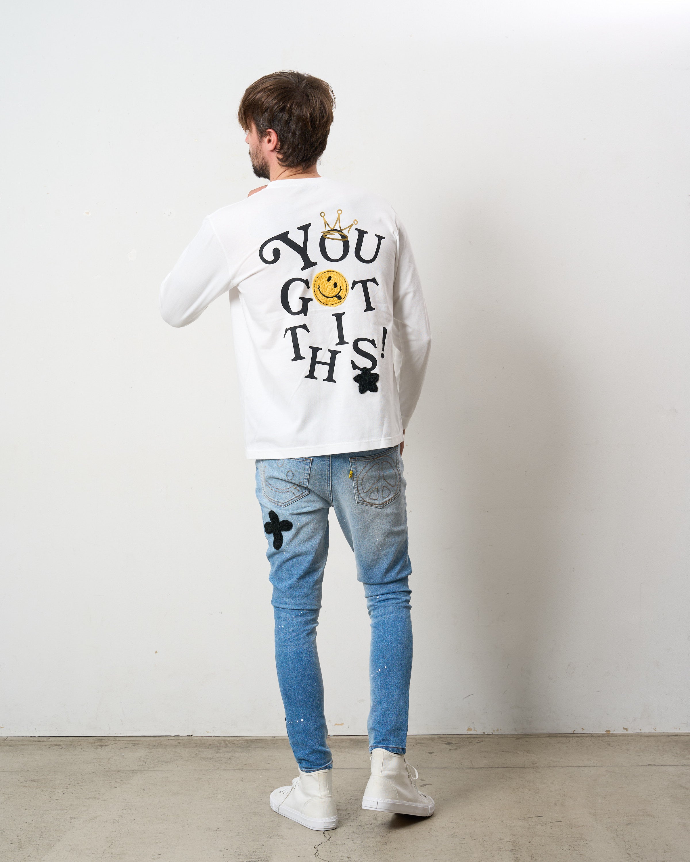 5.6ozコットン天竺 YOU GOT THIS シークイン LS Tシャツ