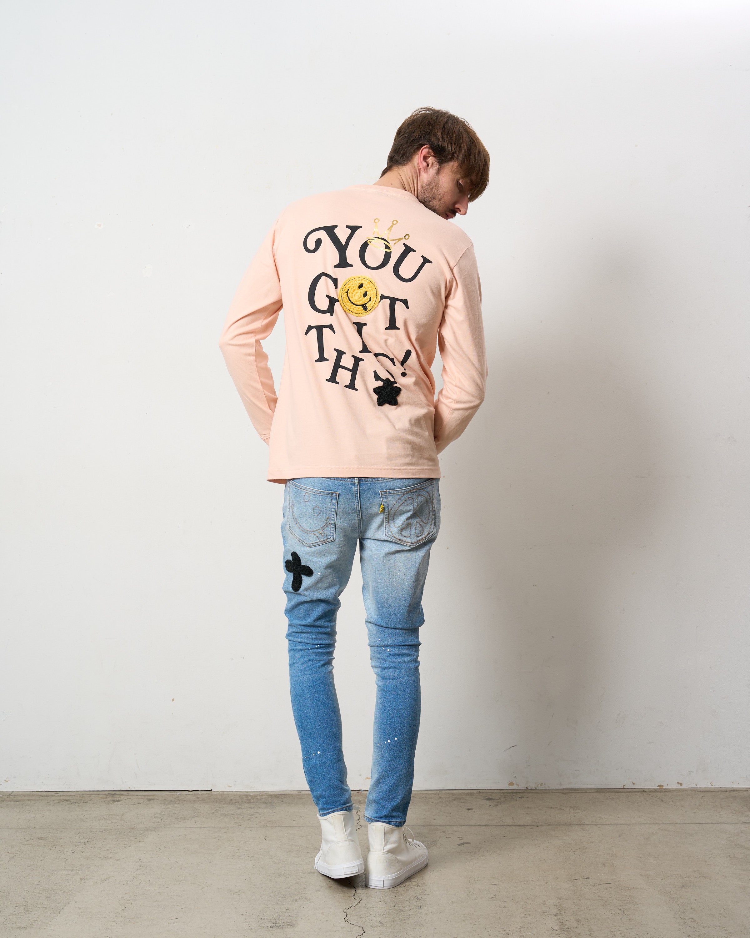 5.6ozコットン天竺 YOU GOT THIS シークイン LS Tシャツ