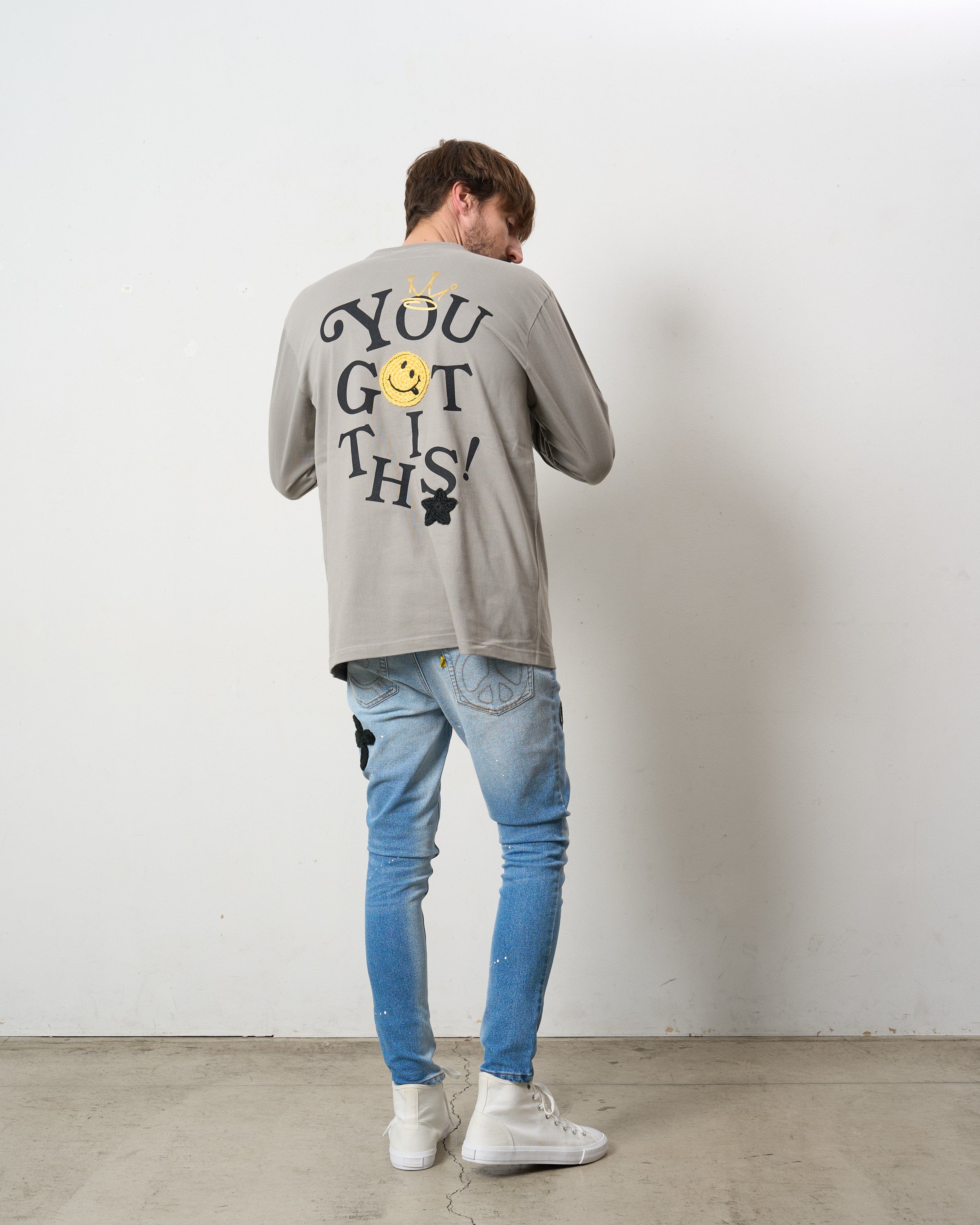5.6ozコットン天竺 YOU GOT THIS シークイン LS Tシャツ