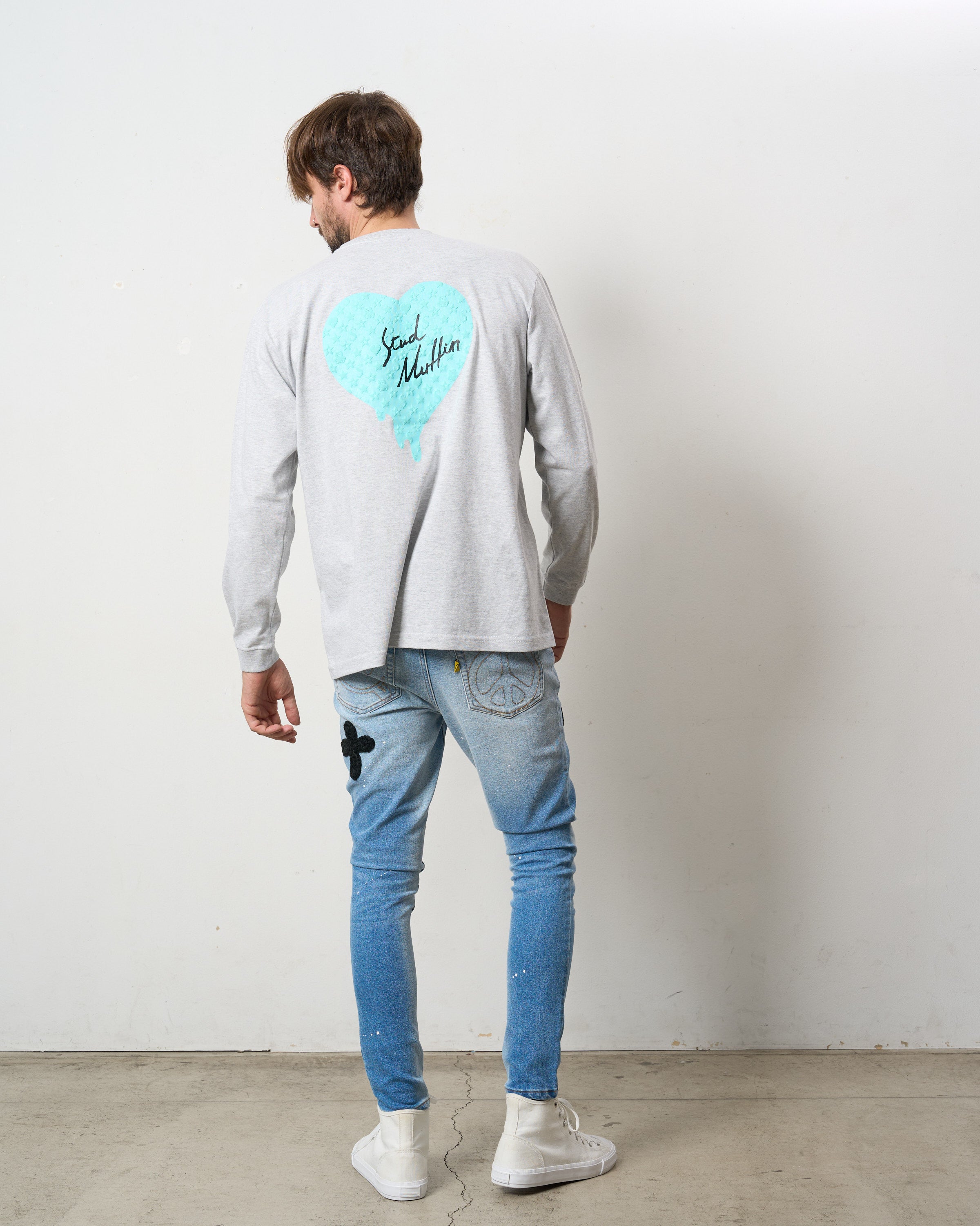 5.6ozコットン天竺 スターグラムハート＆シークイン LS Tシャツ