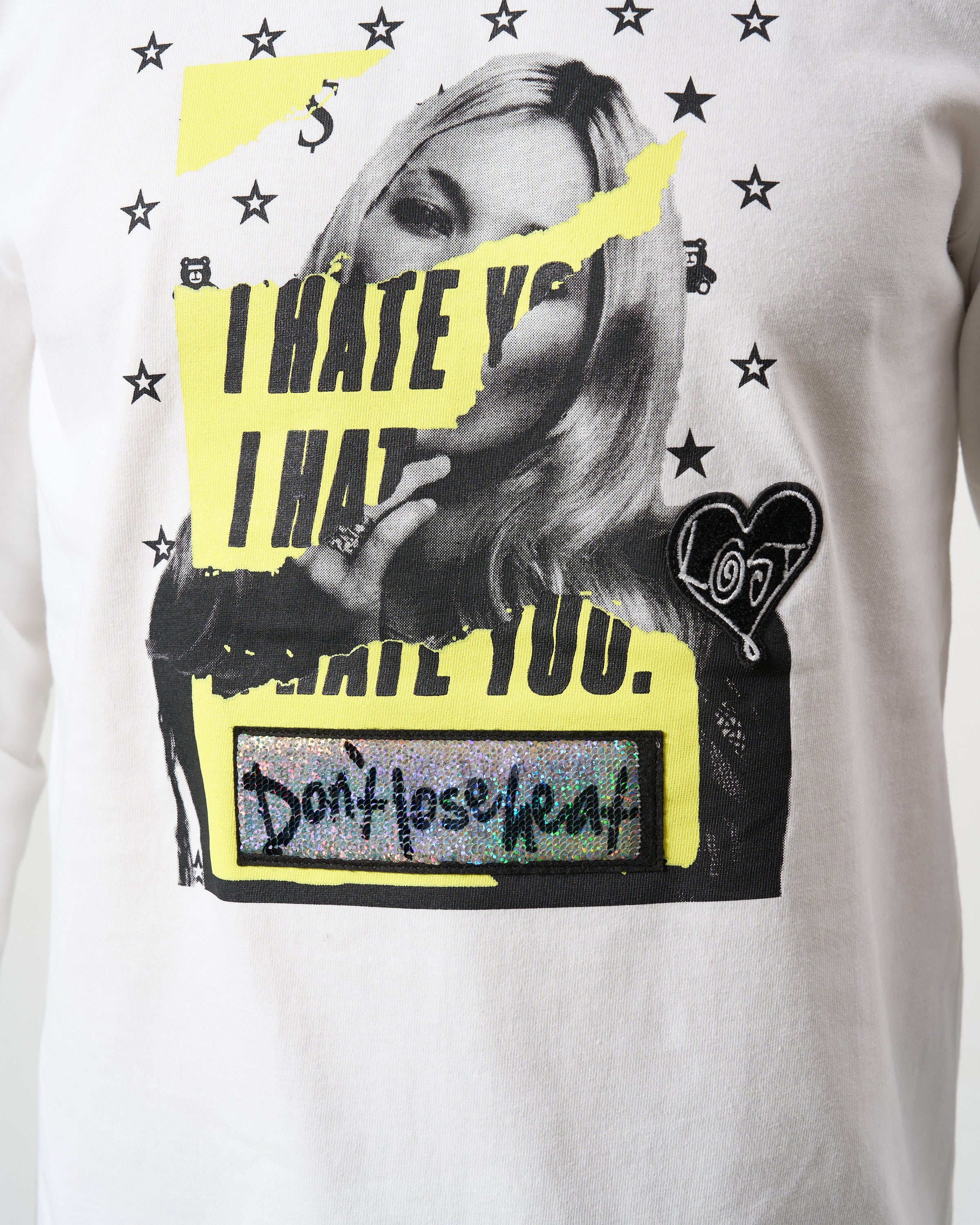 5.6ozコットン天竺 I HATE YOU シークイン LS Tシャツ