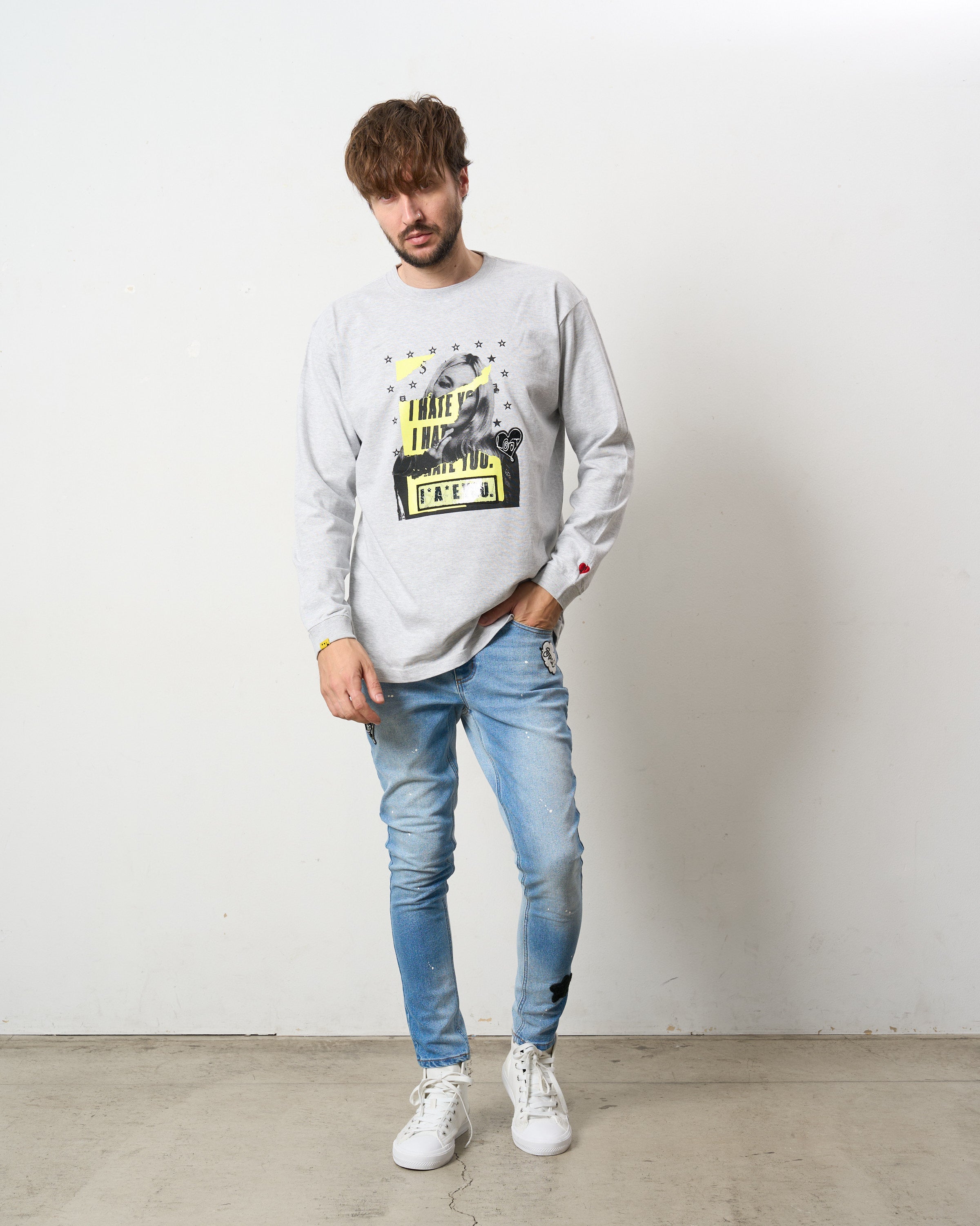 5.6ozコットン天竺 I HATE YOU シークイン LS Tシャツ