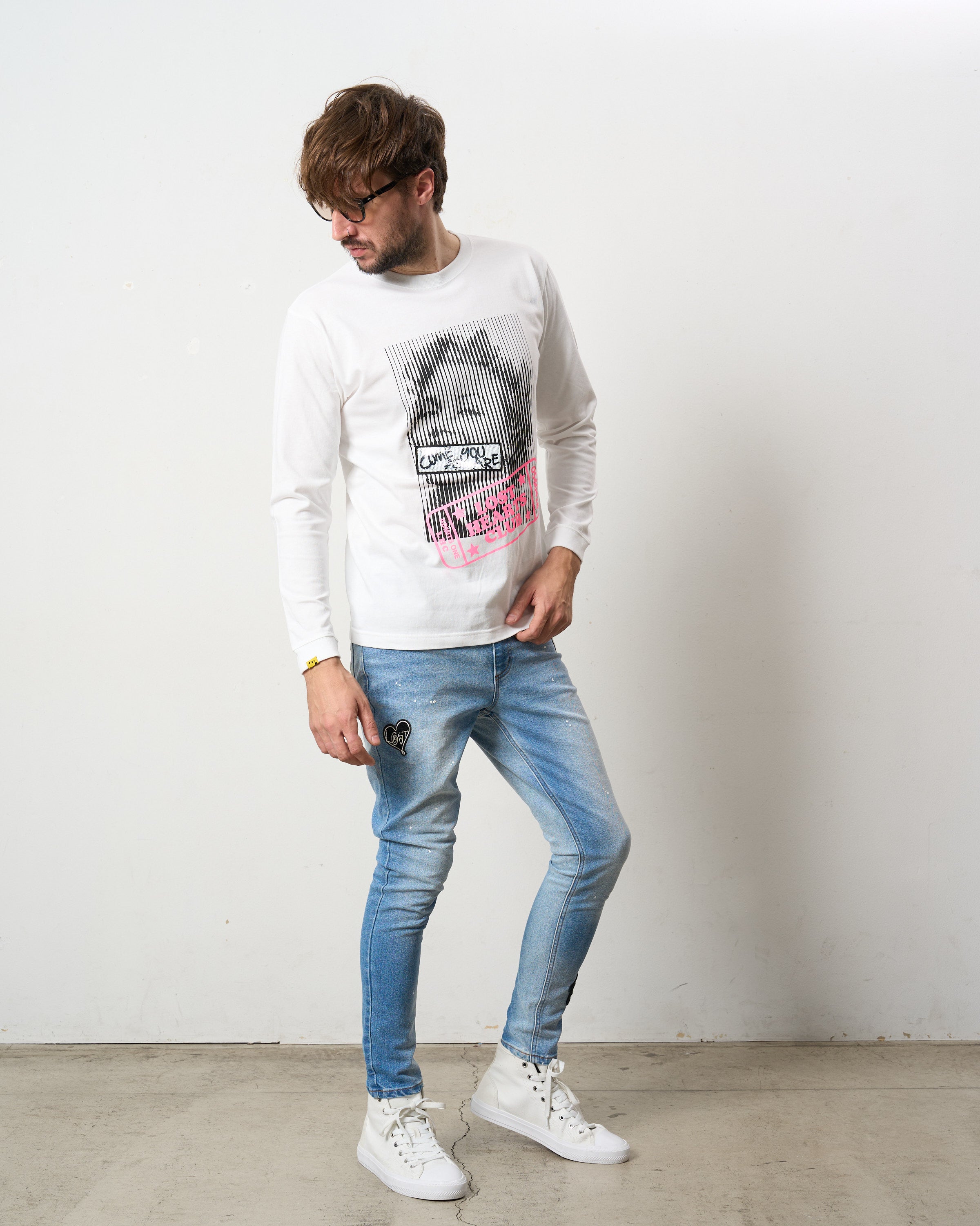 5.6ozコットン天竺 LOST HEARTS シークイン LS Tシャツ