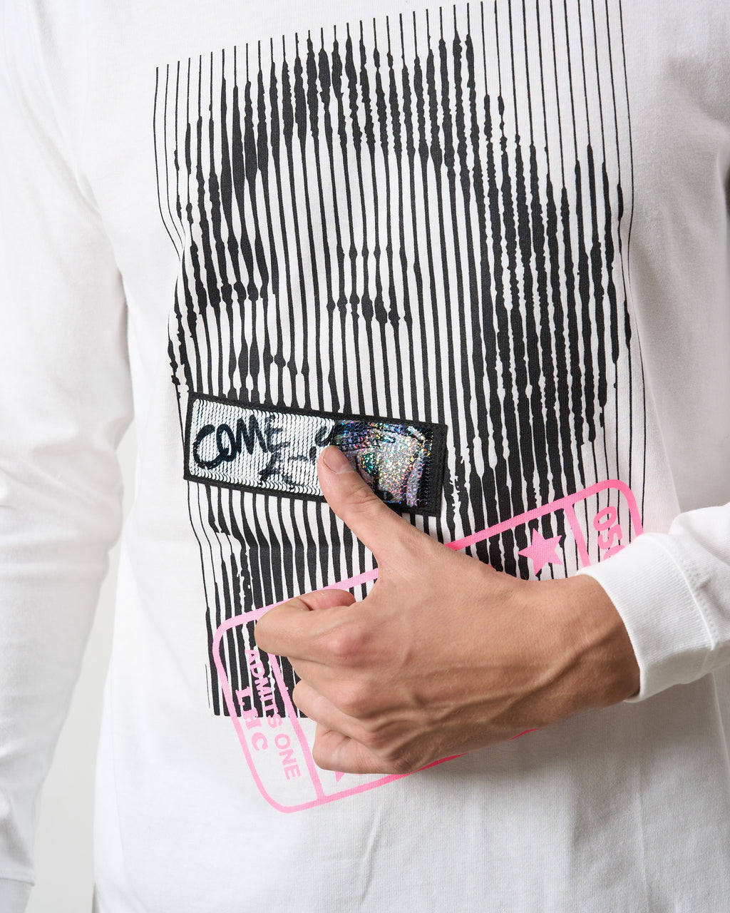 5.6ozコットン天竺 LOST HEARTS シークイン LS Tシャツ