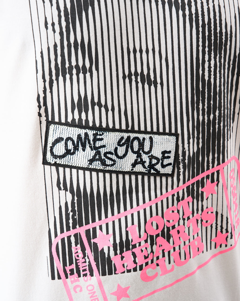 5.6ozコットン天竺 LOST HEARTS シークイン LS Tシャツ