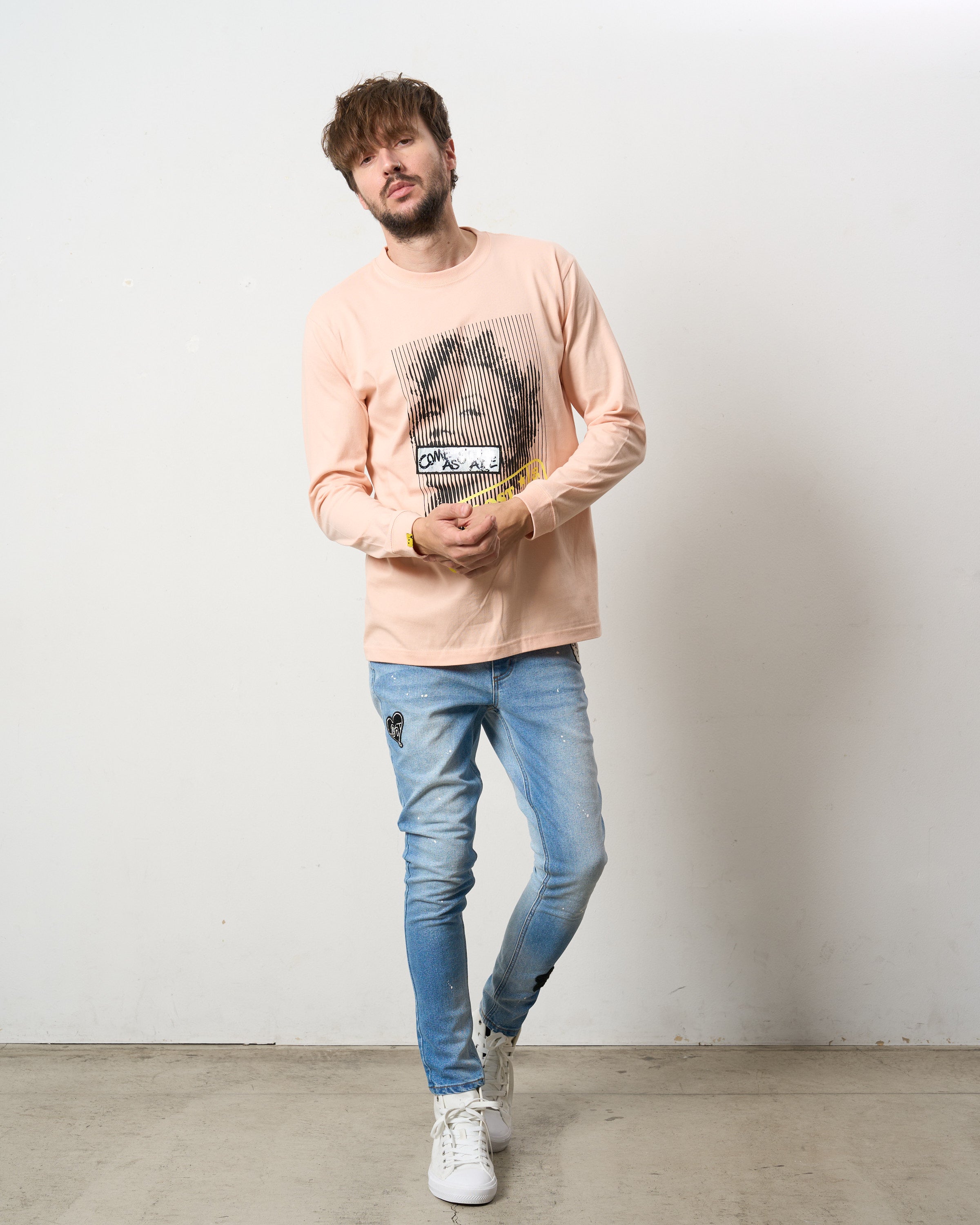 5.6ozコットン天竺 LOST HEARTS シークイン LS Tシャツ