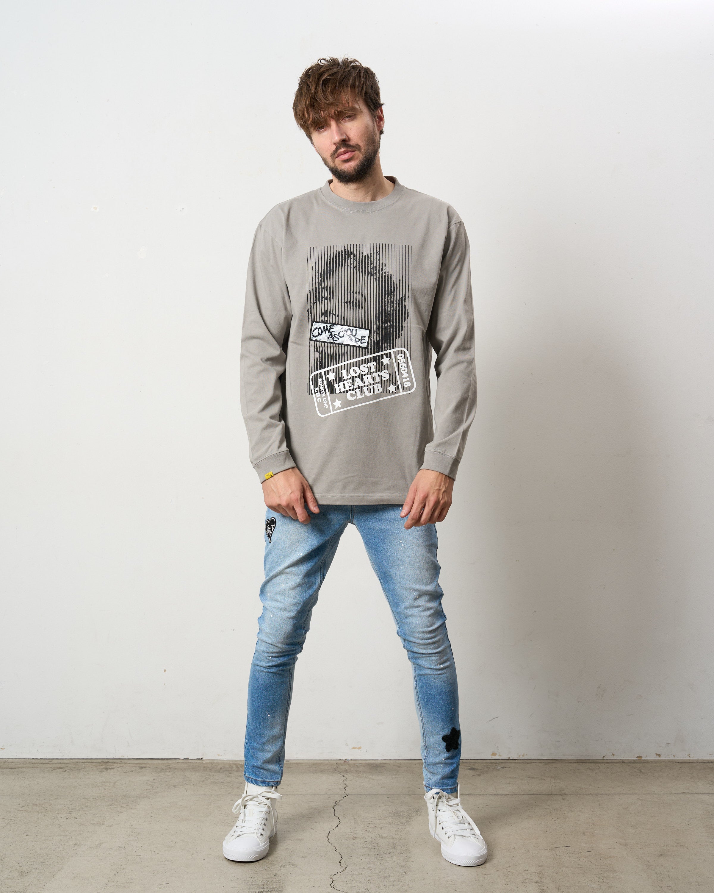 5.6ozコットン天竺 LOST HEARTS シークイン LS Tシャツ