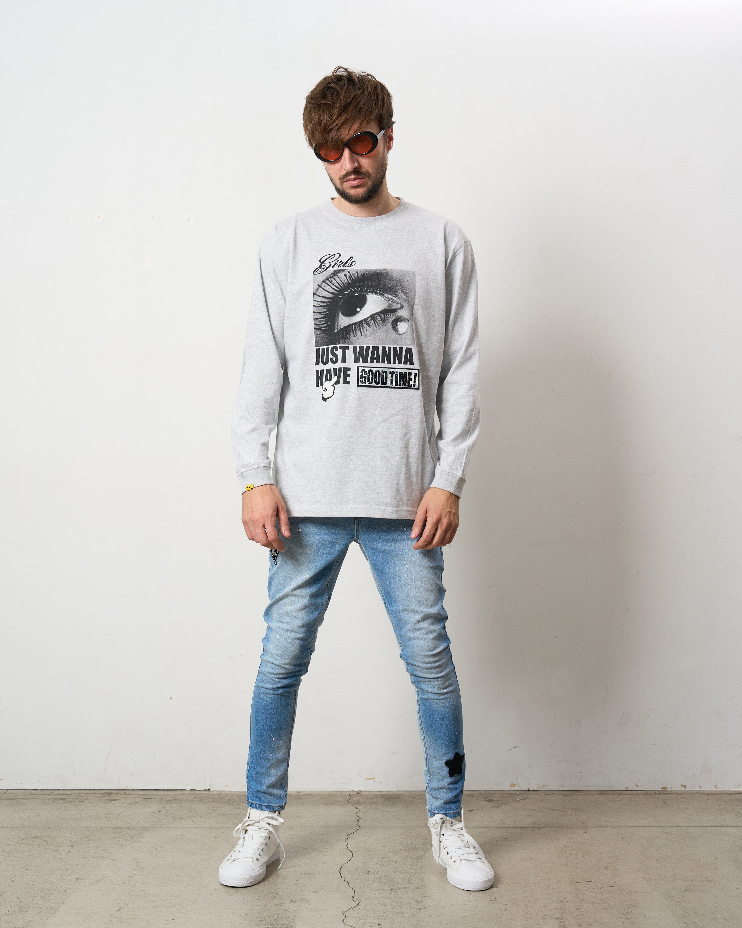 5.6ozコットン天竺JUST WANNA HAVE FUNS シークイン LS Tシャツ