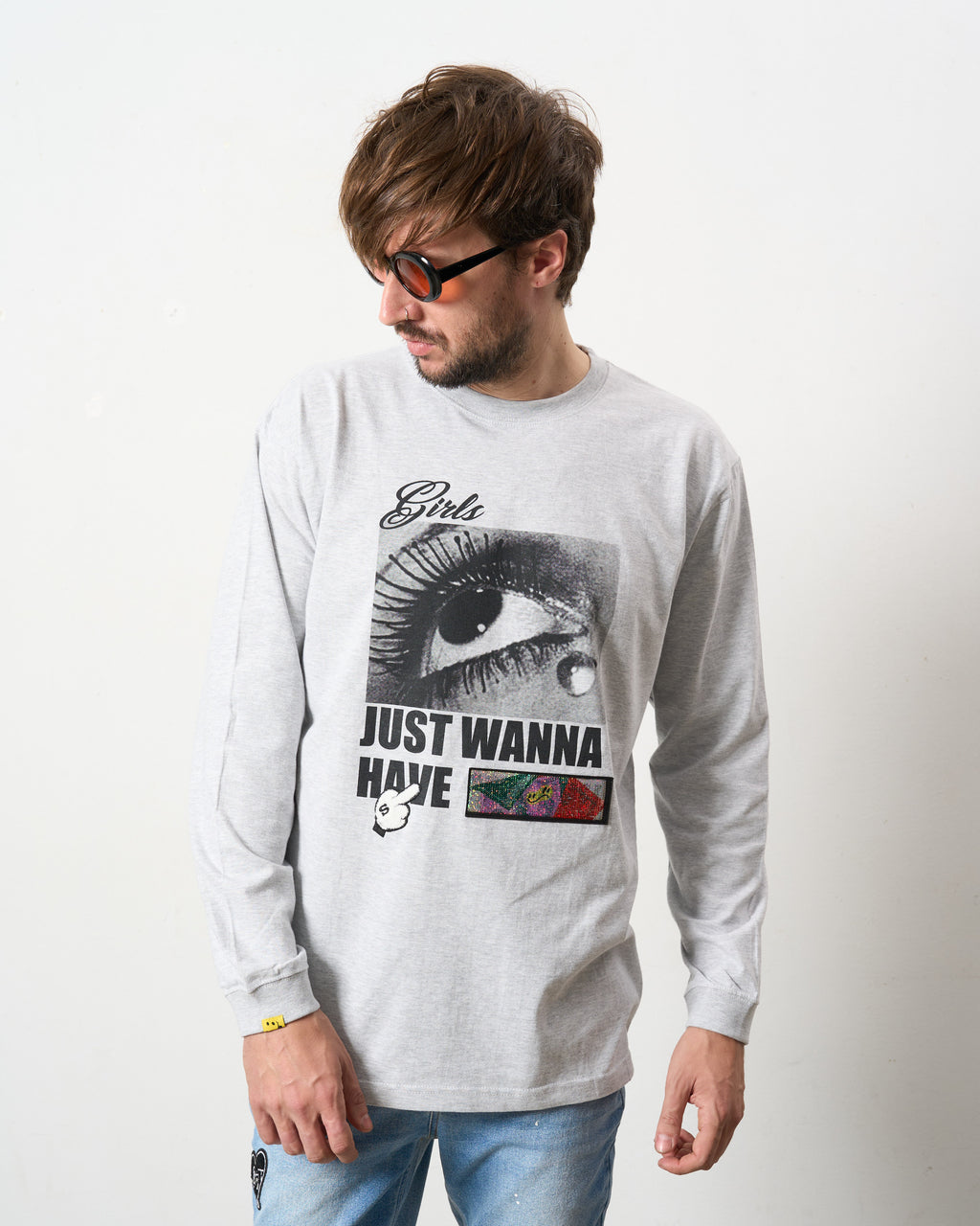 5.6ozコットン天竺JUST WANNA HAVE FUNS シークイン LS Tシャツ