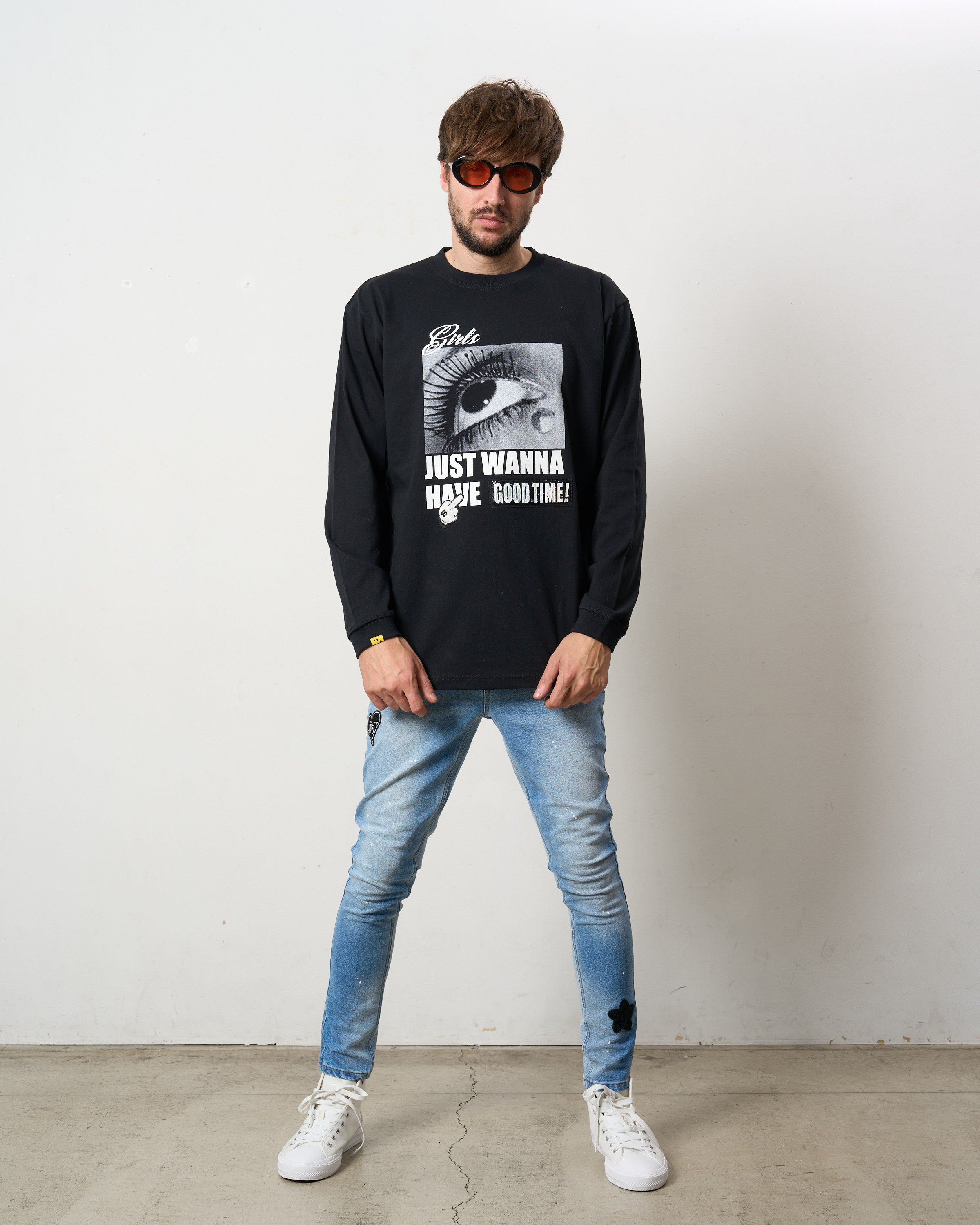 5.6ozコットン天竺JUST WANNA HAVE FUNS シークイン LS Tシャツ