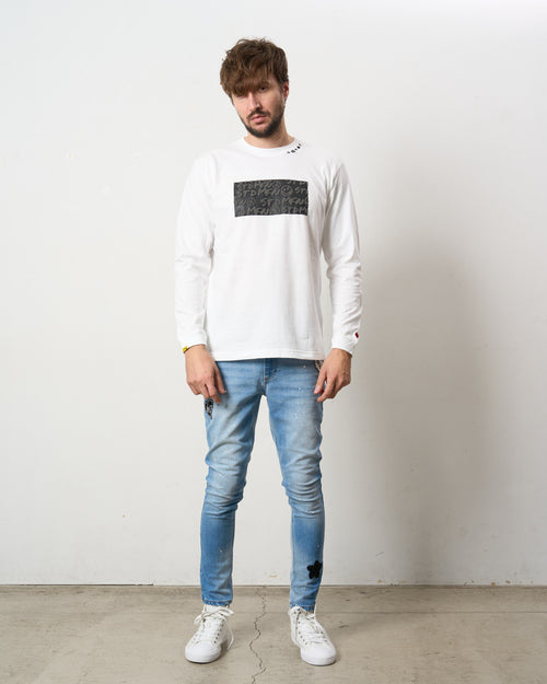 5.6ozコットン天竺 ボックスロゴ発泡プリント LS Tシャツ