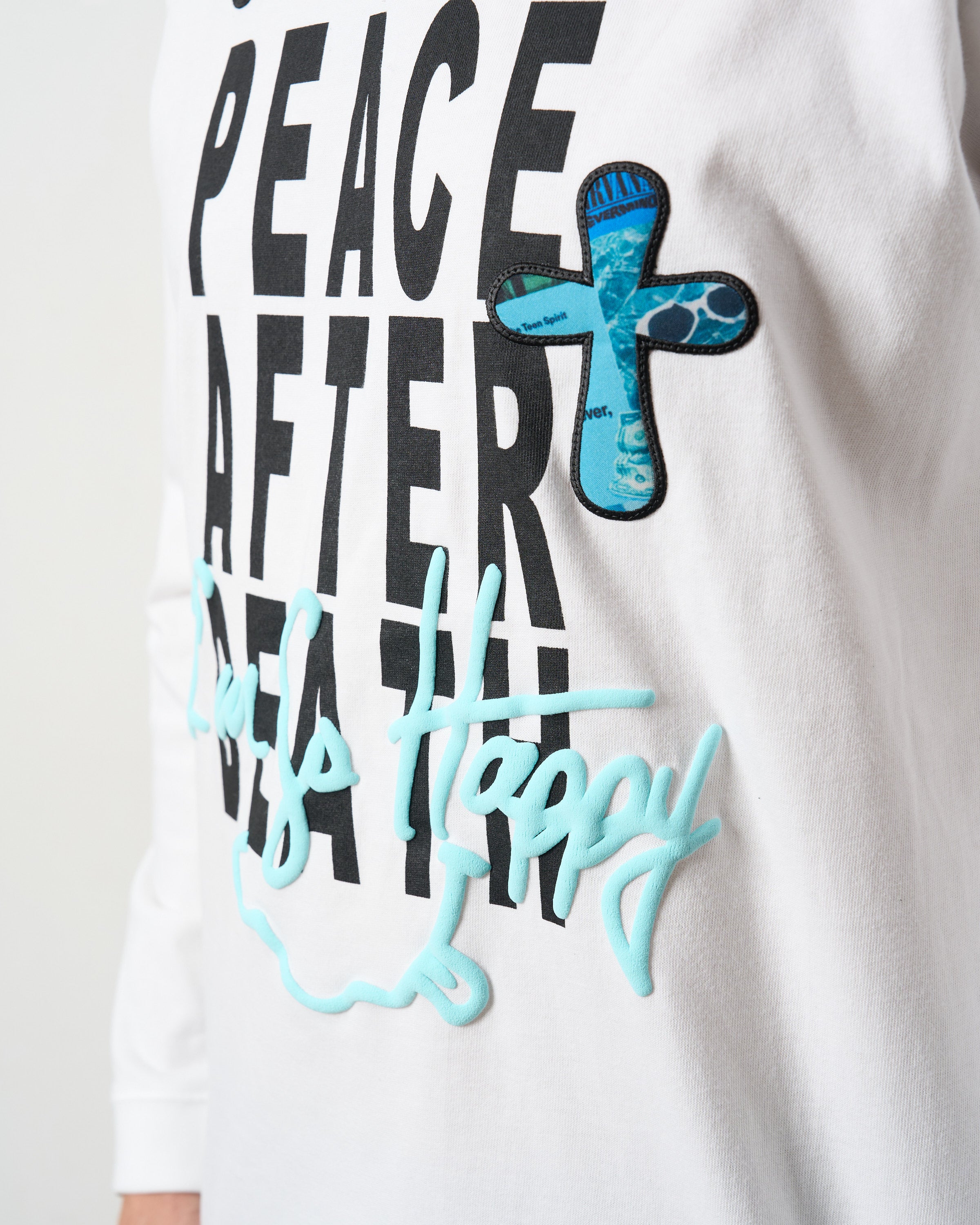 5.6ozコットン天竺 PEACE AFTER DEATH&クロスパッチワーク LS Tシャツ