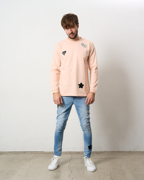 5.6ozコットン天竺 CREATE YOUR OWN LUCK&マルチパッチワーク LS Tシャツ