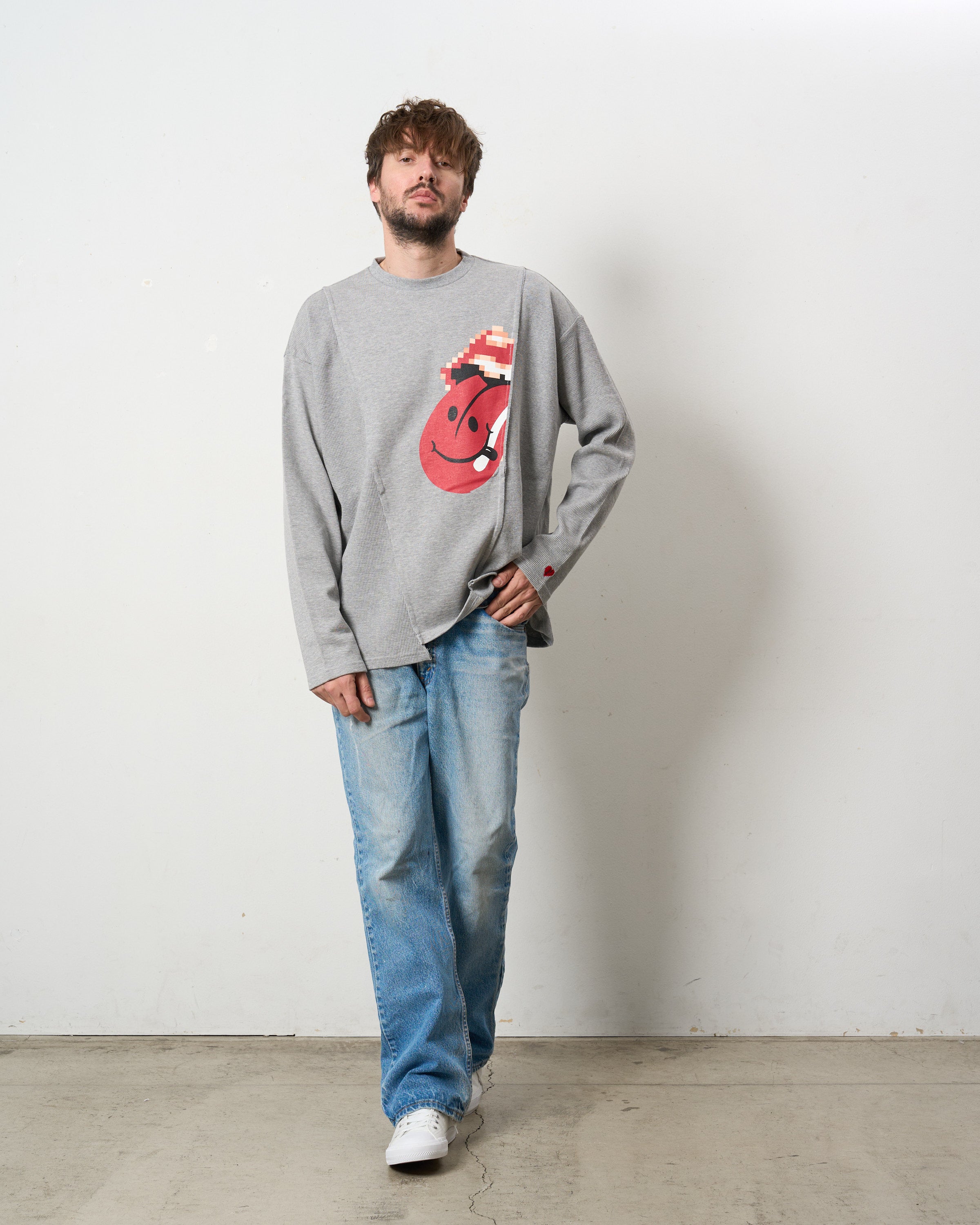 3MIXレイヤードカットオフ モザイクプリント LS ワイドシルエットTシャツ