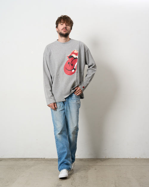 3MIXレイヤードカットオフ モザイクプリント LS ワイドシルエットTシャツ