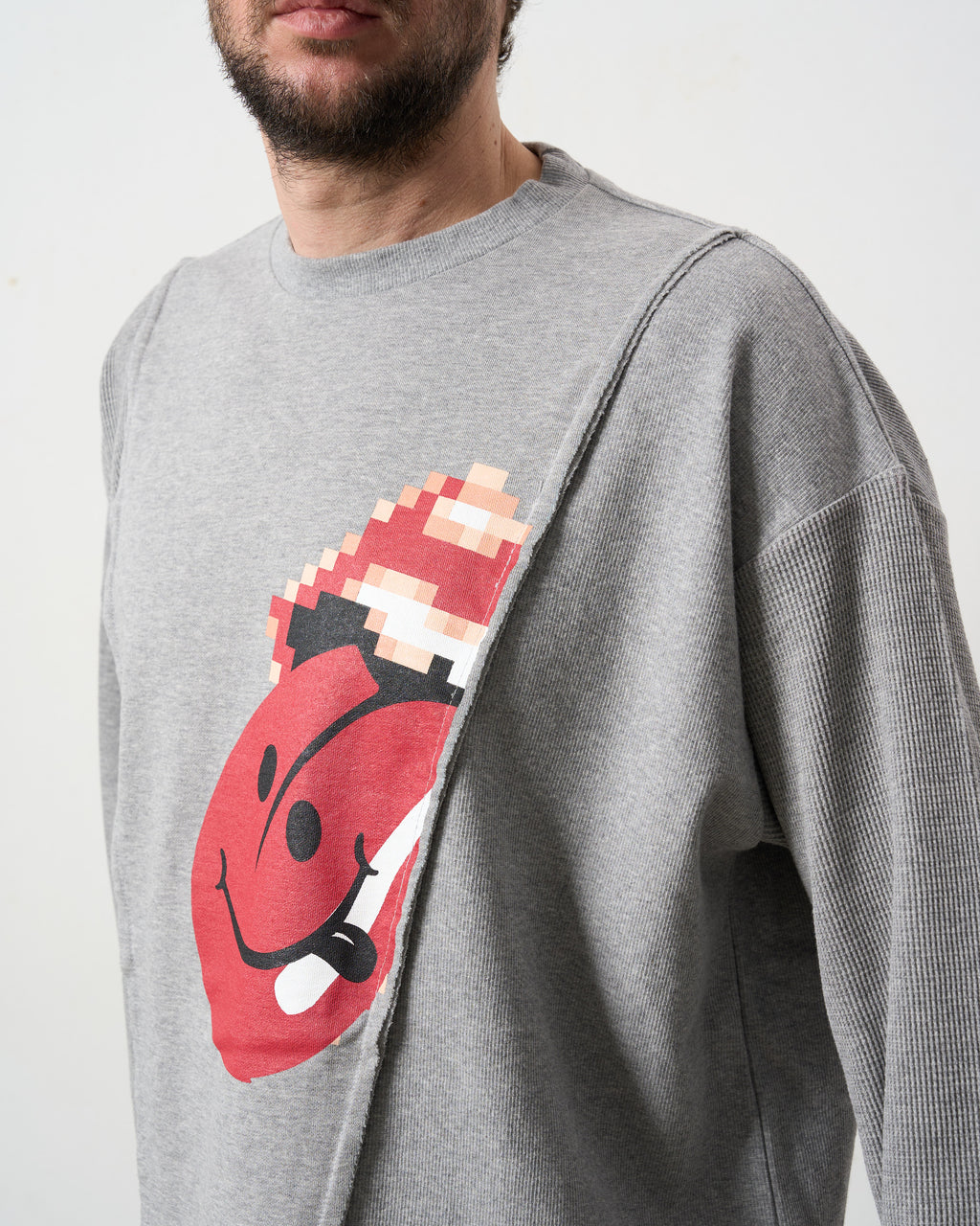 3MIXレイヤードカットオフ モザイクプリント LS ワイドシルエットTシャツ