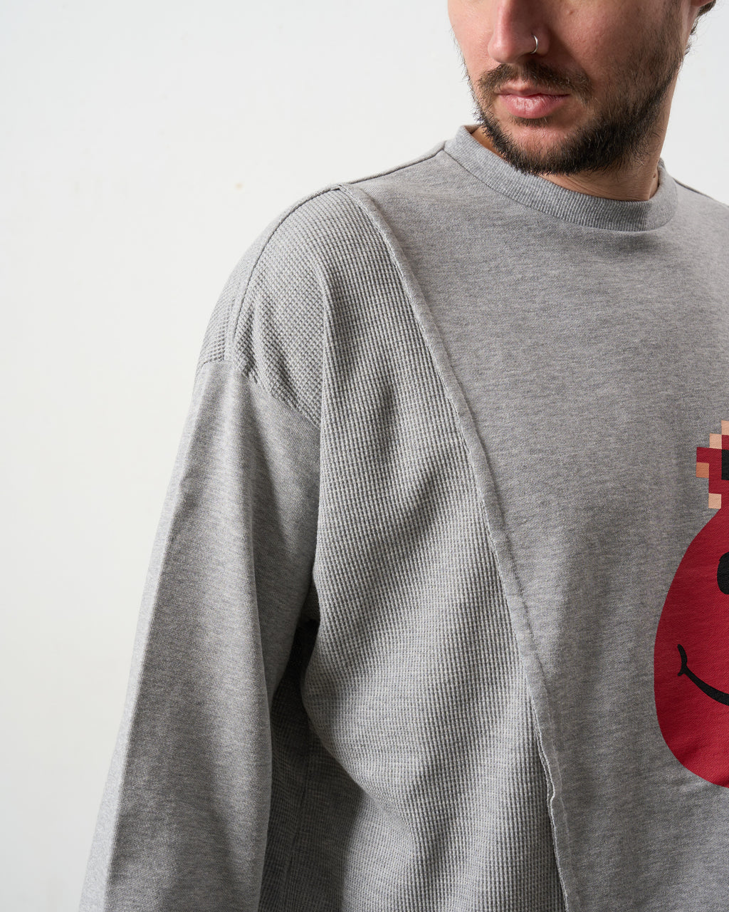 3MIXレイヤードカットオフ モザイクプリント LS ワイドシルエットTシャツ